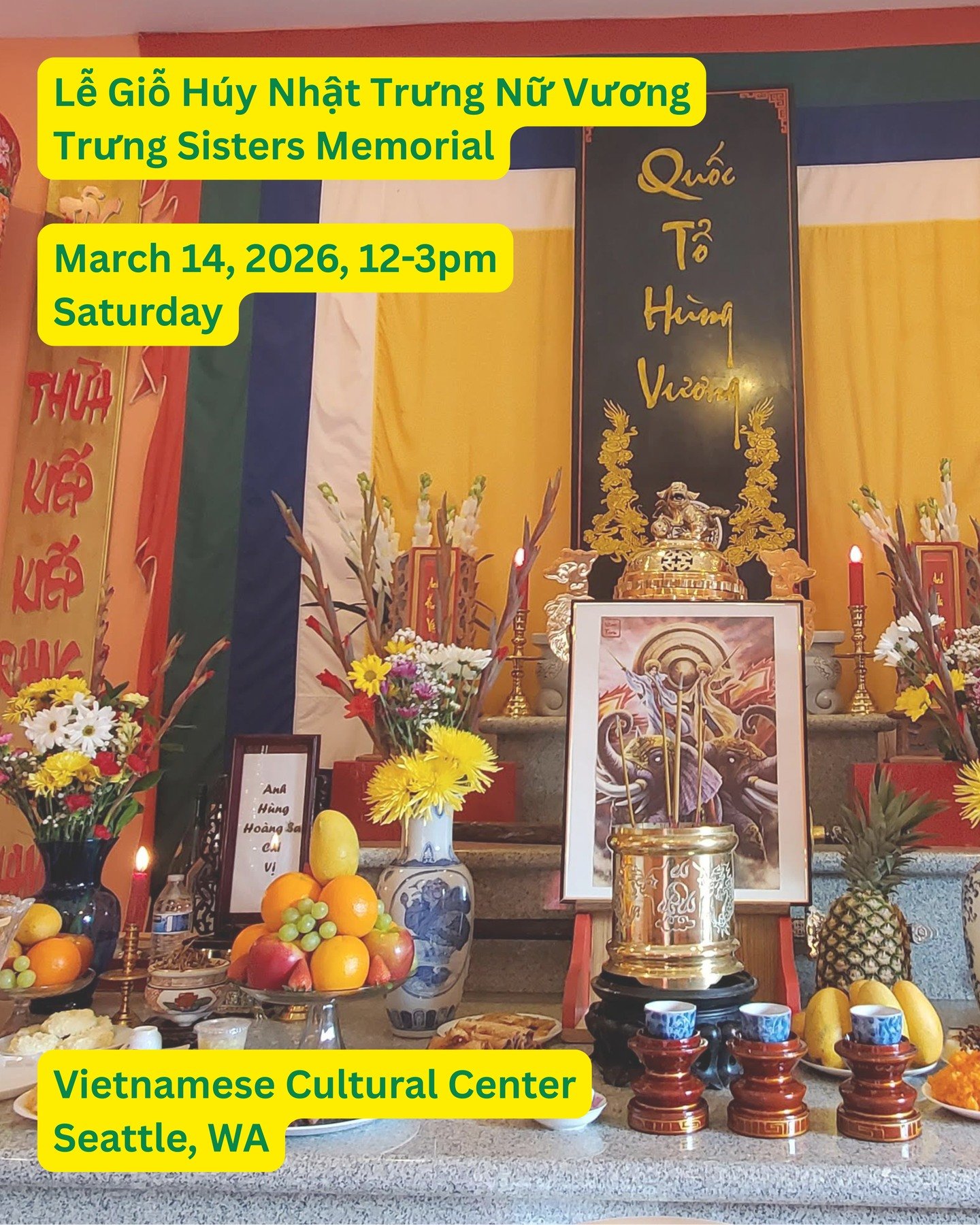 Join us for the Hai B&agrave; Trưng Memorial on Saturday, March 14, 2026, 12-3pm where we honor the Trưng Sisters. #westseattle #vietnamese