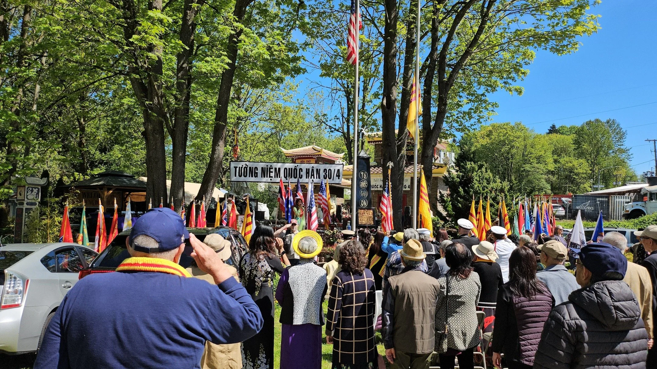 Thank you to our community members and the Patriot Guard Riders for joining us to honor and remember the fallen soldiers of the Vietnam War. We will never forget their sacrifice and that of their families. 

Image1: Community members at attention for