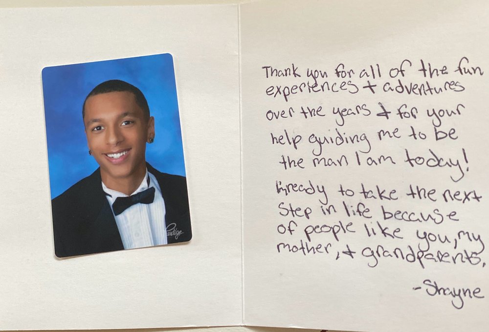  Steve shared a note Shayne sent him when he graduated. 