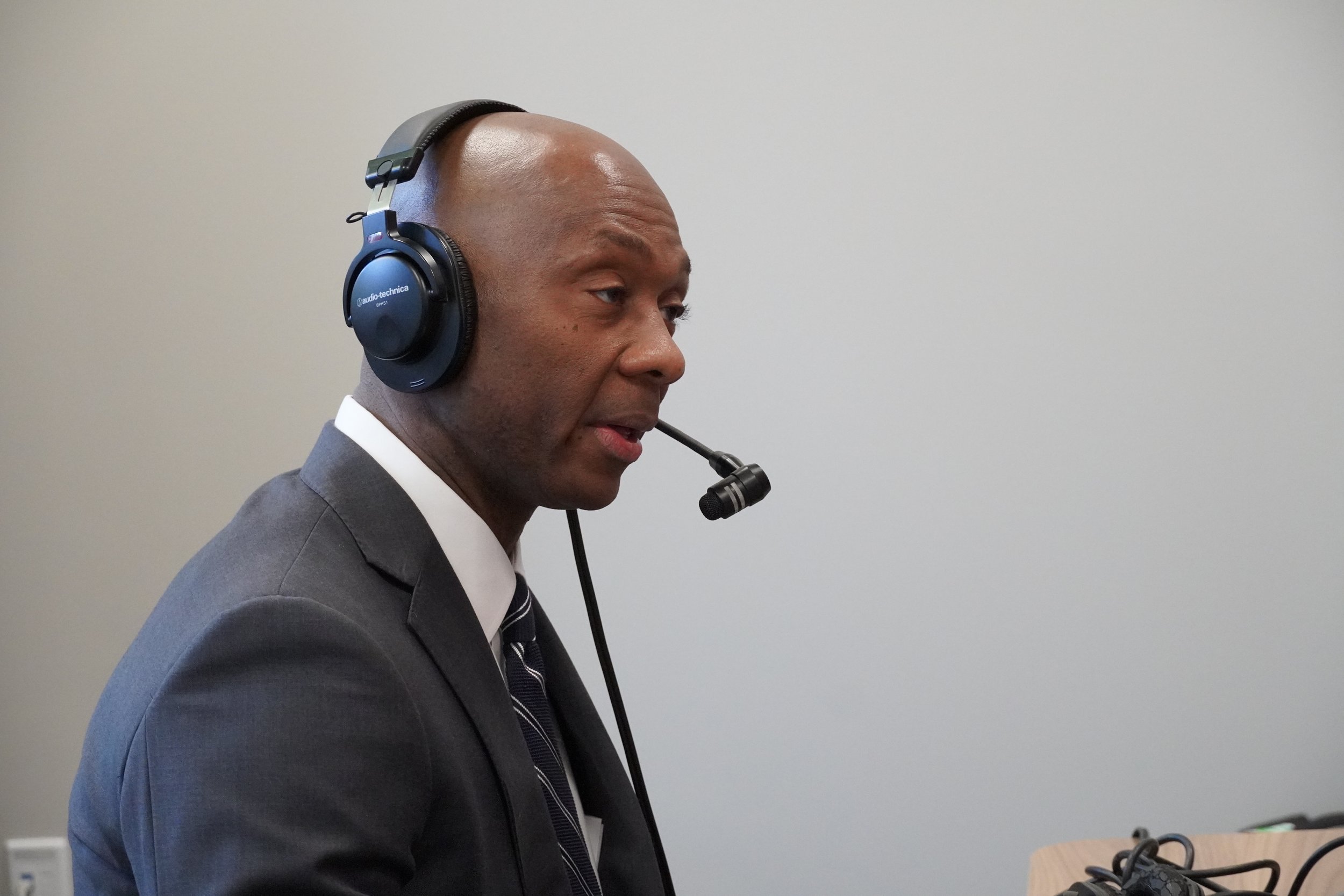  DeVone Holt, Goodwill chief external affairs officer, speaks to ESPN Louisville inside the Big Brothers Big Sisters of Kentuckiana office at the Goodwill Opportunity Center. 