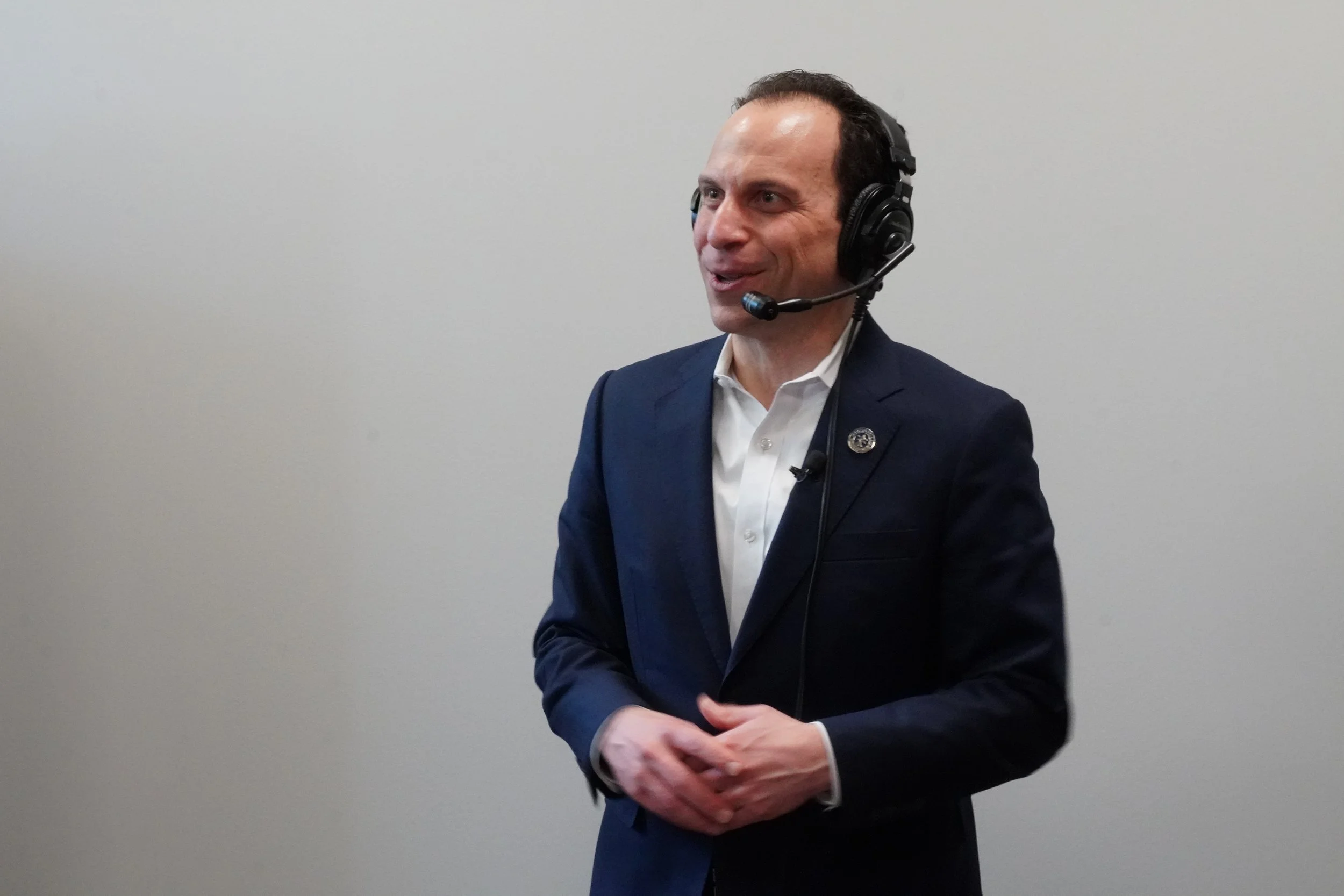  Louisville Mayor Craig Greenberg speaks to ESPN Louisville inside the Big Brothers Big Sisters of Kentuckiana office at the Goodwill Opportunity Center. 