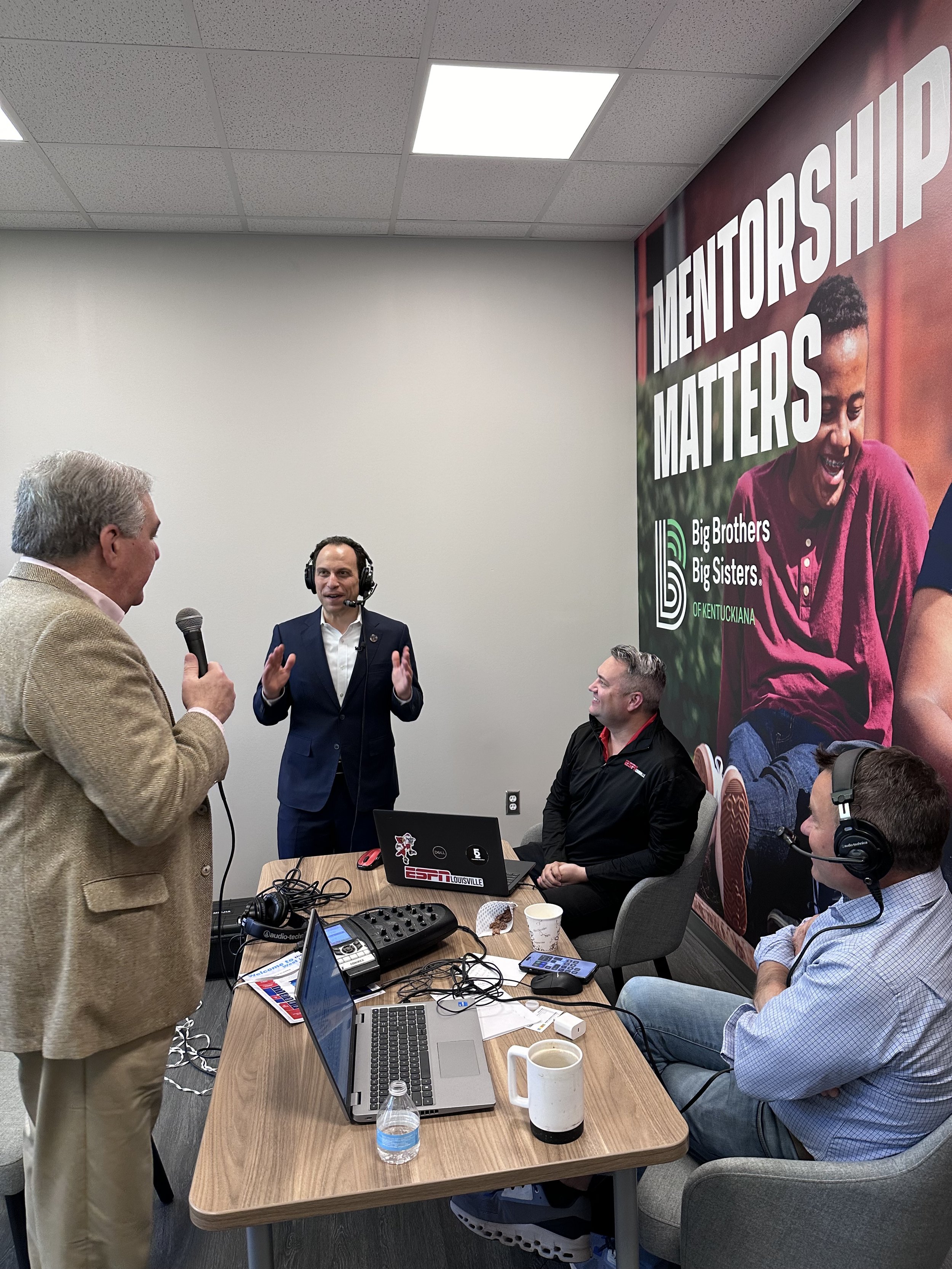  Former Louisville Mayor Jerry Abramson and current Mayor Craig Greenberg join ESPN Louisville inside Big Brothers Big Sisters of Kentuckiana’s space at the Goodwill Opportunity Center. 
