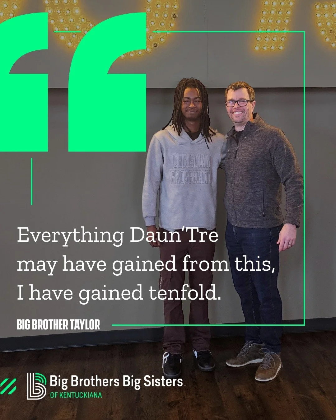 The positive impact of youth mentoring goes both ways. Our Littles are more confident, happier, and healthier. But our Bigs get just as much out of it as their Littles 💚

Taylor and Daun'Tre were matched when Daun'Tre was 12. He's now in college and