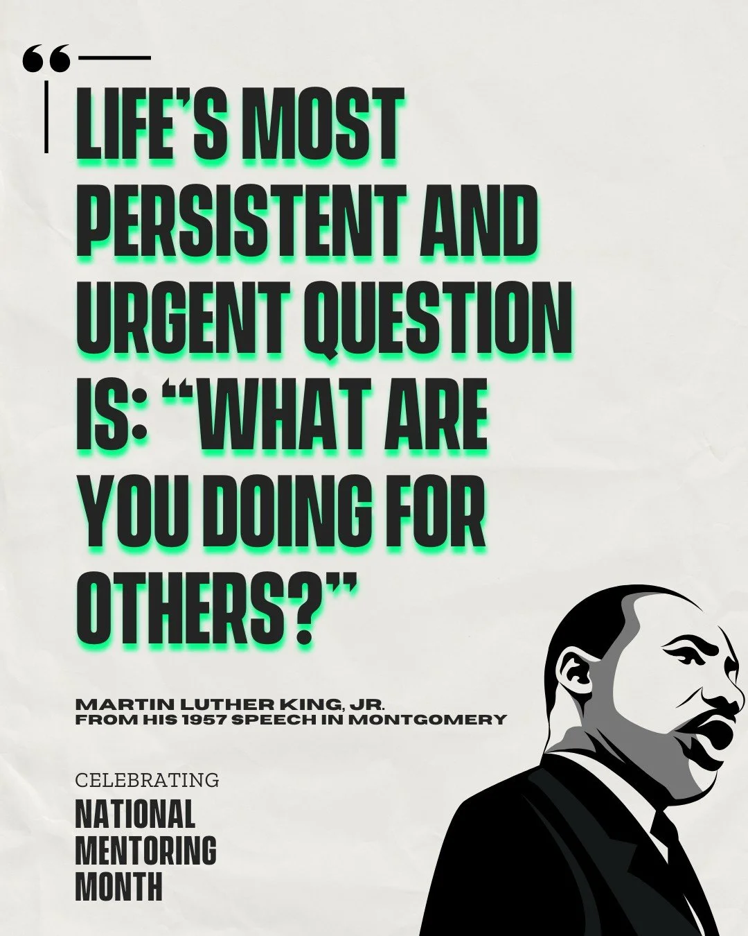 Today we honor Dr. Martin Luther King Jr. and his enduring legacy of service, leadership, and love for community. 💚

Dr. King believed in lifting others up, investing in the next generation, and creating change through compassion and action. Mentori