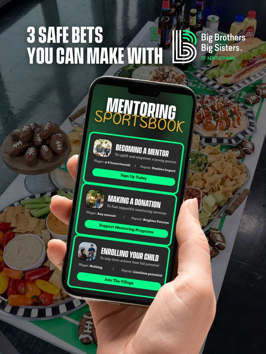 🏈 Super Bowl Sunday is all about big plays&hellip; and these are the safest bets you can make 📱 

Forget the props, spreads, and parlays &mdash; the real winners are:
✅ Becoming a mentor for a young person
✅ Donating to make mentorship possible
✅ E