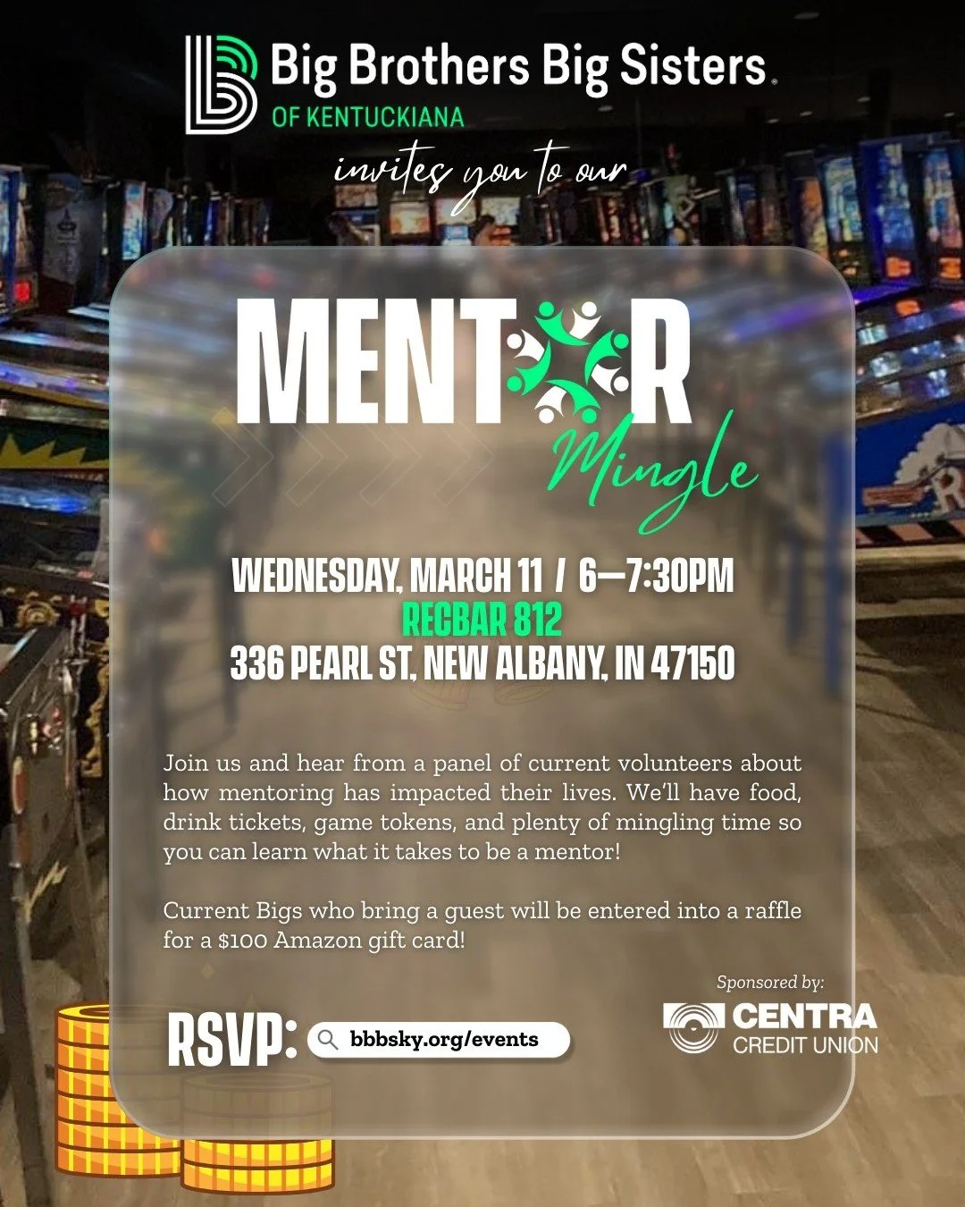 🎉 Looking for a fun way to grow your network 𝘢𝘯𝘥 make a difference? 🎉

Join us for our Mentor Mingle&mdash;a laid-back night of connection, conversation, and community at Recbar 812. You'll hear directly from current volunteers about what it&rsq