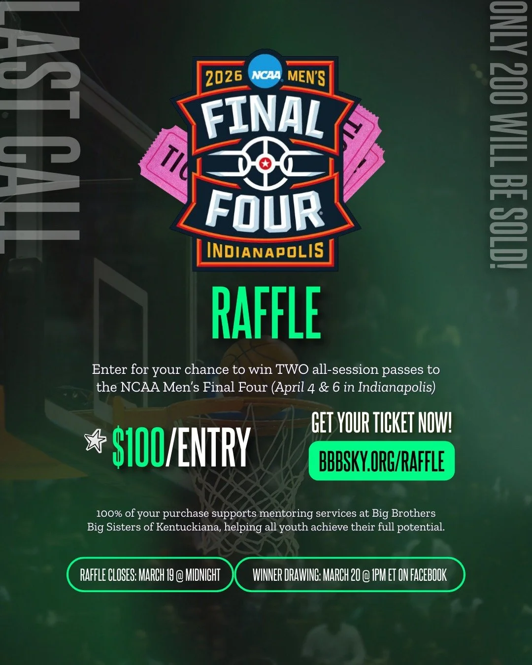Your bracket 𝗆̶𝗂̶𝗀̶𝗁̶𝗍̶  will get busted. But this is your best shot at the Final Four! 🏀

Enter to win TWO all-session passes to the Men's Final Four in Indianapolis. Sales close TONIGHT at midnight and we'll draw the winner on Friday. All pur