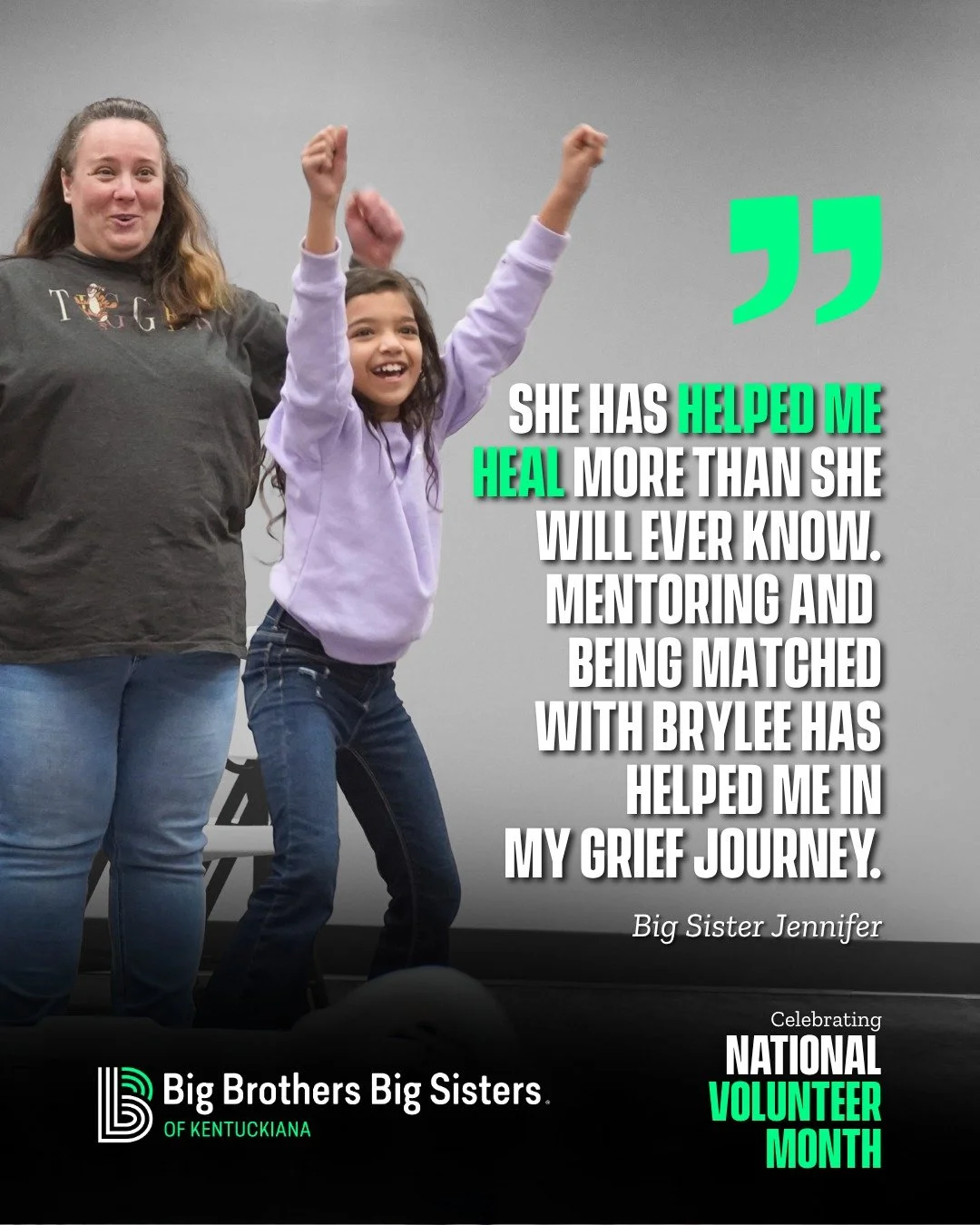 People come to Big Brothers Big Sisters of Kentuckiana for all kinds of reasons.

Some simply want to give back to their community. Some were once in a similar situation as the youth we serve and want to pay it forward. And some are looking to carry 