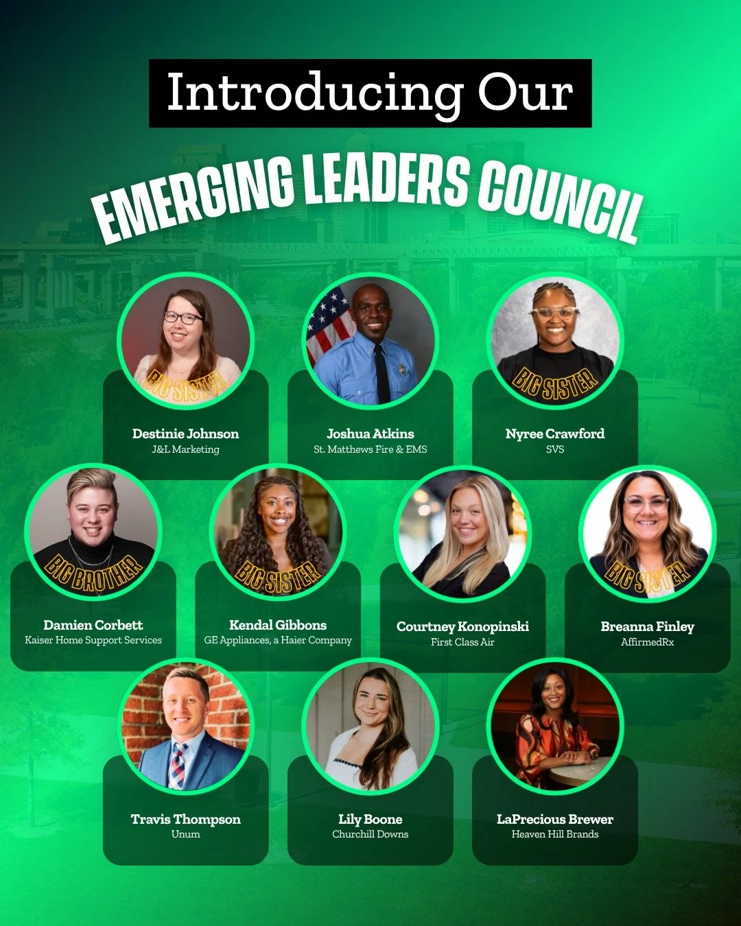 We're excited to introduce the inaugural members of the Big Brothers Big Sisters of Kentuckiana Emerging Leaders Council! 🎉

This dynamic group of community leaders and advocates will play an important role in advancing our mission by expanding awar