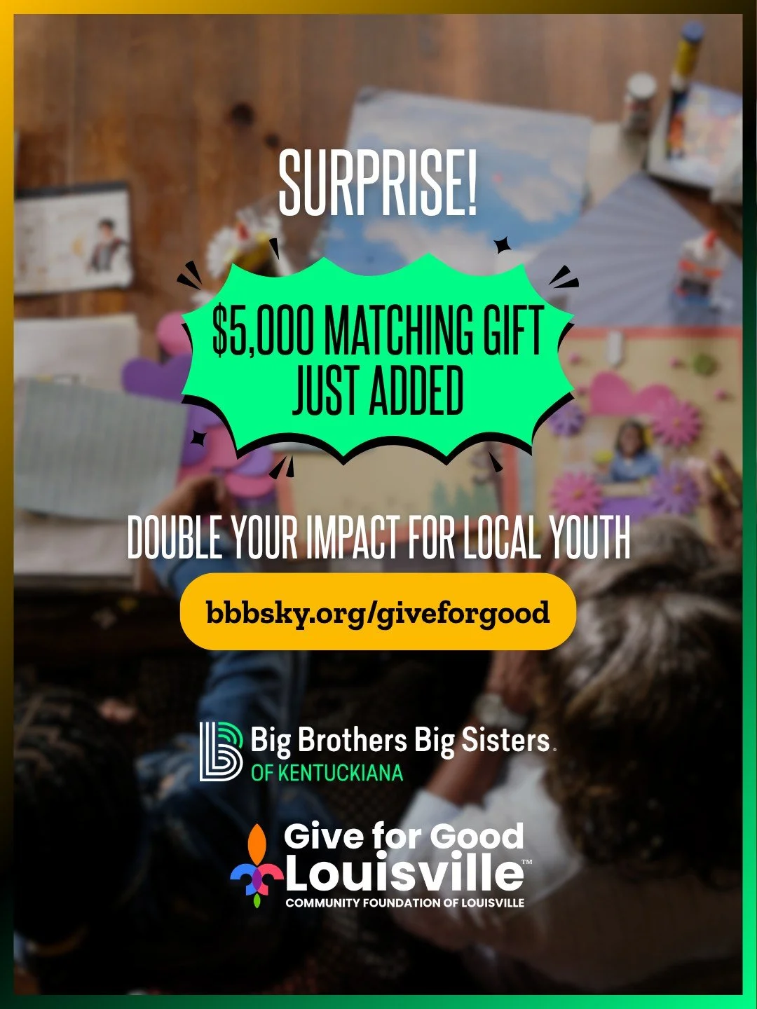 We're not done yet 🤭🤩

A generous anonymous donor just announced an additional $5,000 in matching funds to support our #GiveForGoodLou campaign! That means more and more folks can give and have their impact DOUBLED &mdash; $20 becomes $40, $50 beco