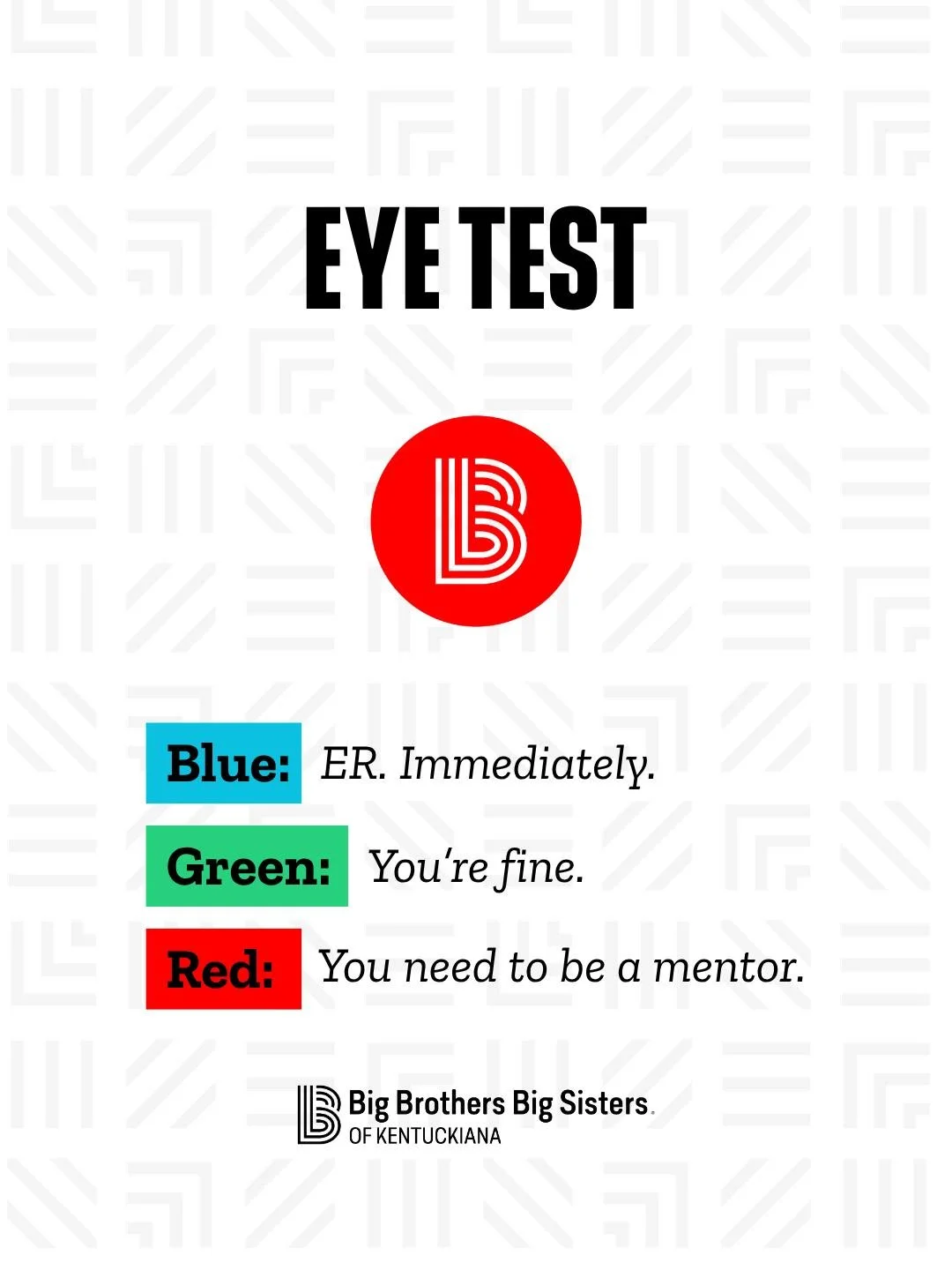 What color do you see? 👁️👁️

If it's red, your next step is simple: sign up to be a mentor! 

Over 500 youth across Kentucky and Southern Indiana are looking for caring adults to step up and help them realize their potential. Learn more and start y