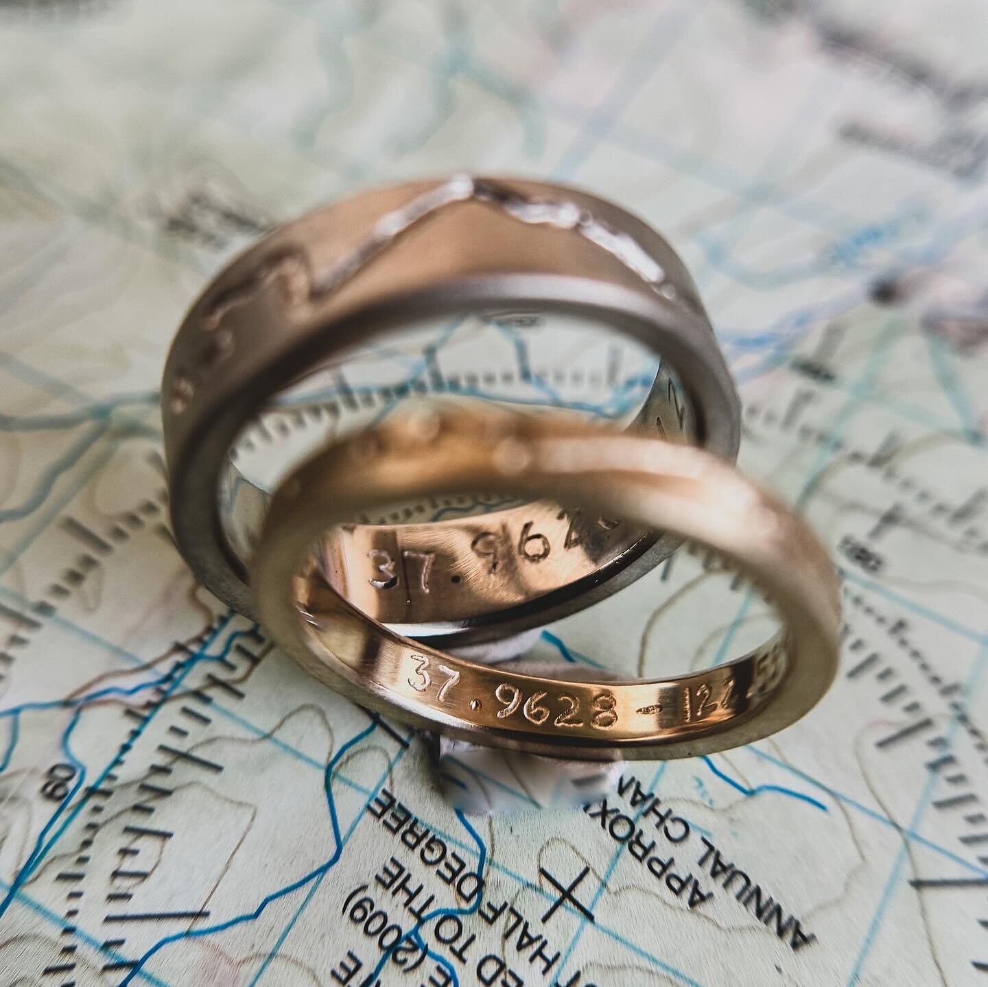 New Custom Trail Band Set 🥾🏔

It&rsquo;s not very often that I get to meet my clients in person, and see their reactions when they get their topo gems. I met Spencer+Michelle at @aster_jewelers and got to see them put their new custom trial bands o