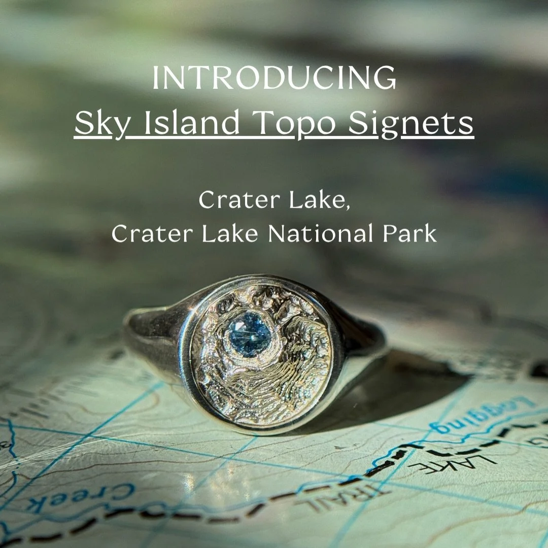 INTRODUCING: The Sky Island Topo Signets🌲🏔️

A collection of sterling silver signets inlaid with topographically accurate faces. You&rsquo;ll have a choice of a sterling silver or 10k gold face.

Little wearable terrains for your fingers 🥹

Locati