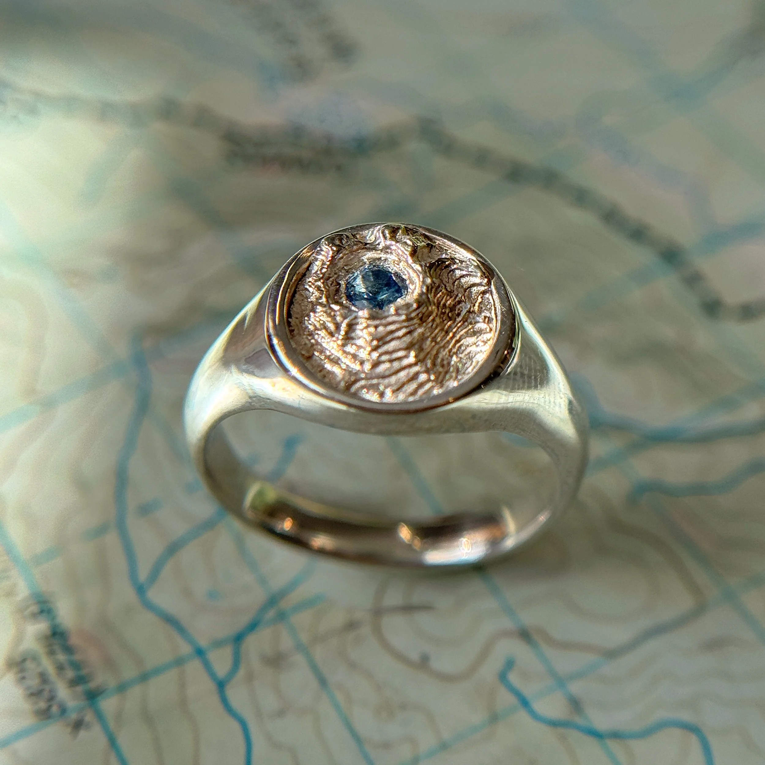 Crater Lake+ Montana Sapphire Sky Island Topo Signet