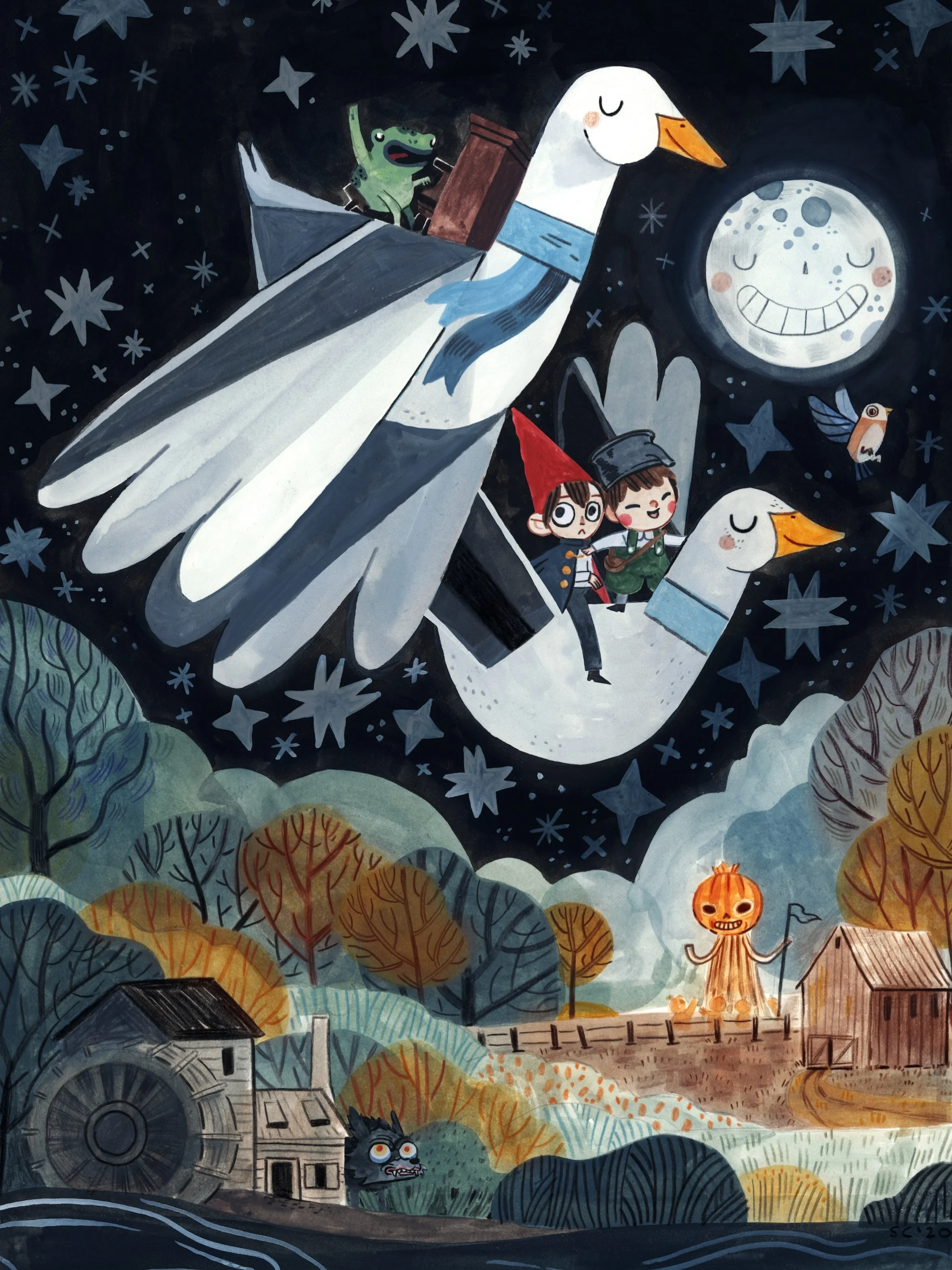 This was painted originally for a gallery show in Los Angeles. It&rsquo;s been so long I can&rsquo;t quite remember when or where 😂 but I&rsquo;ve redone some details, I repainted Greg and Wirt and added the dog down behind the woodcutters shed. I f