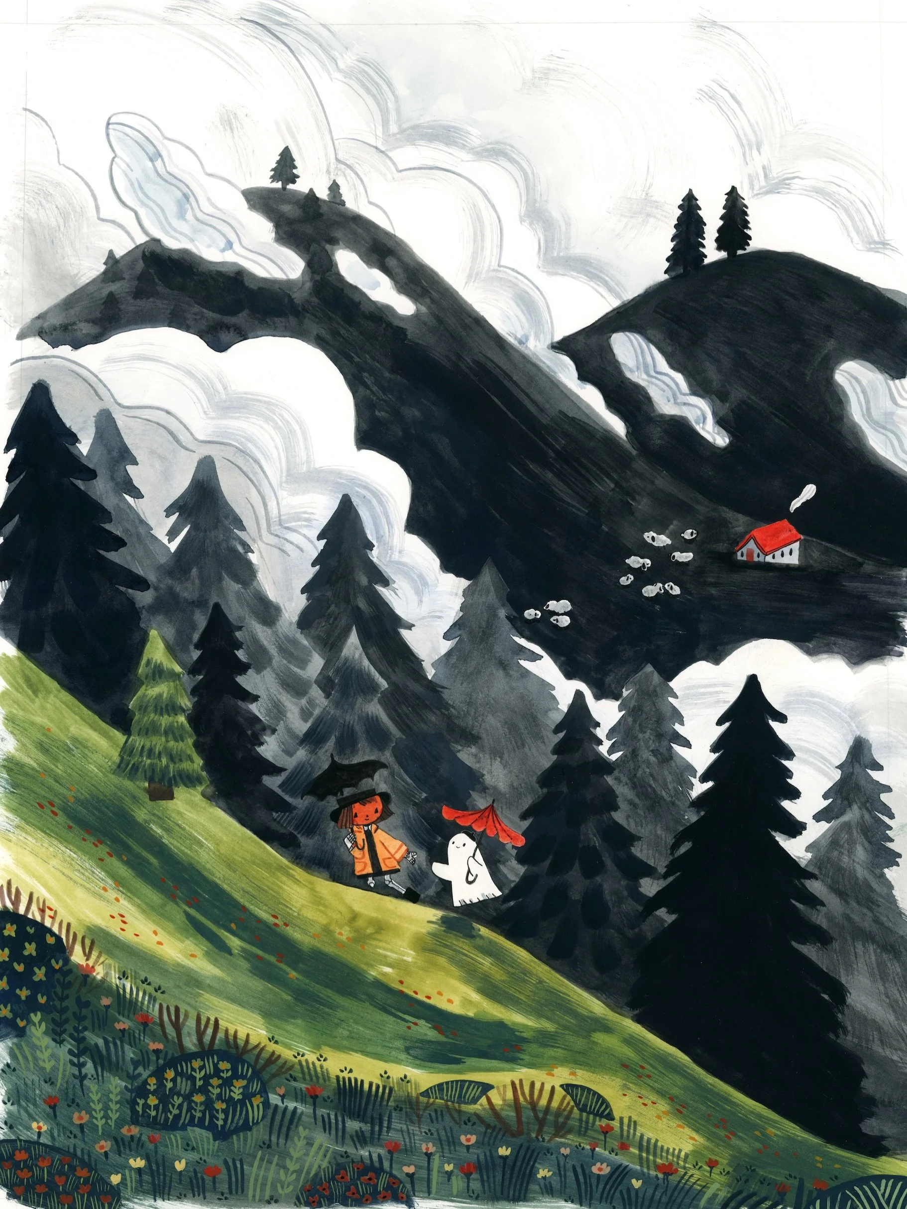 I wish I was on a cold foggy hill. 
Striding alongside you.
The earth hums a tune,
And we hum along.
On this cozy afternoon.
Come along
Come along
Come hear the bird&rsquo;s tunes. 
On this perfect, afternoon.
.
.
.
Prints in my Etsy ;) 
.
.
#spookyc