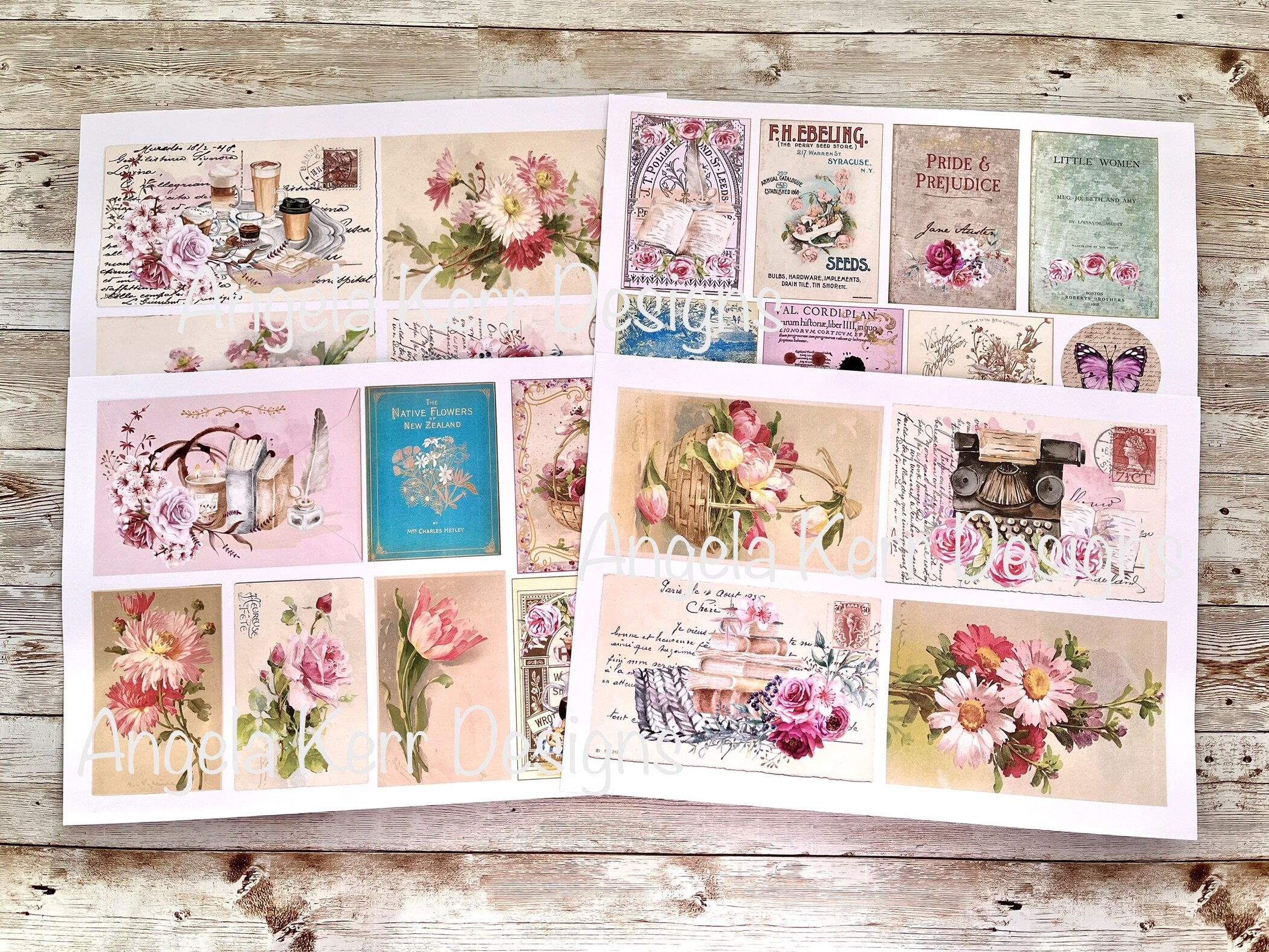 Women of the Seasons Digital Journal Kit Vintage Ladies, Flowers, Colorful,  Paper, Ephemera 