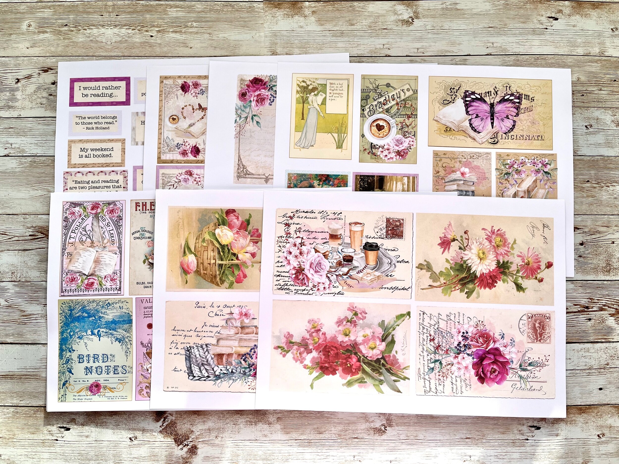 Women of the Seasons Digital Journal Kit Vintage Ladies, Flowers, Colorful,  Paper, Ephemera 