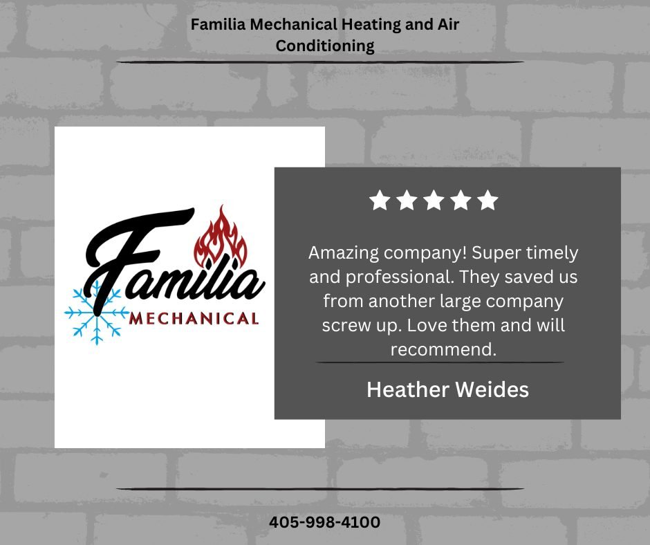 Our service speaks for itself, but we love hearing feedback from our amazing customers. Thanks, Heather!

 #FamiliaMechanical #HVAC #OKCHomeMaintenaince #SmallBusiness