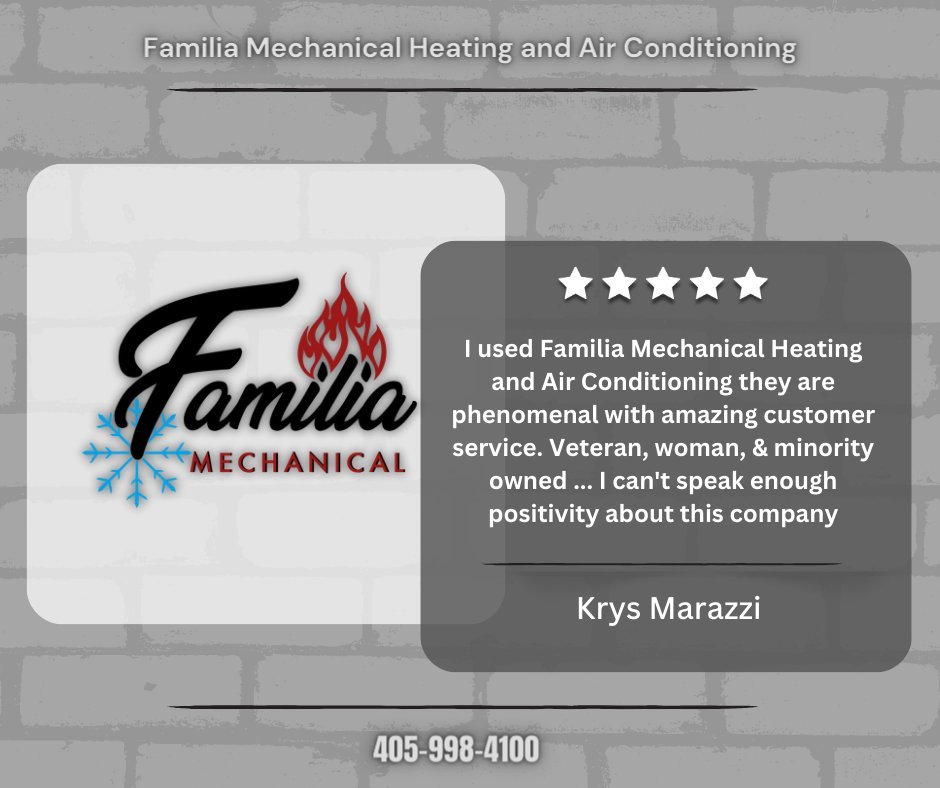 Thank you so much, Krys, for this stellar review!

 #HVAC #FamiliaMechanical #OKCHomeMaintenance #customerreview