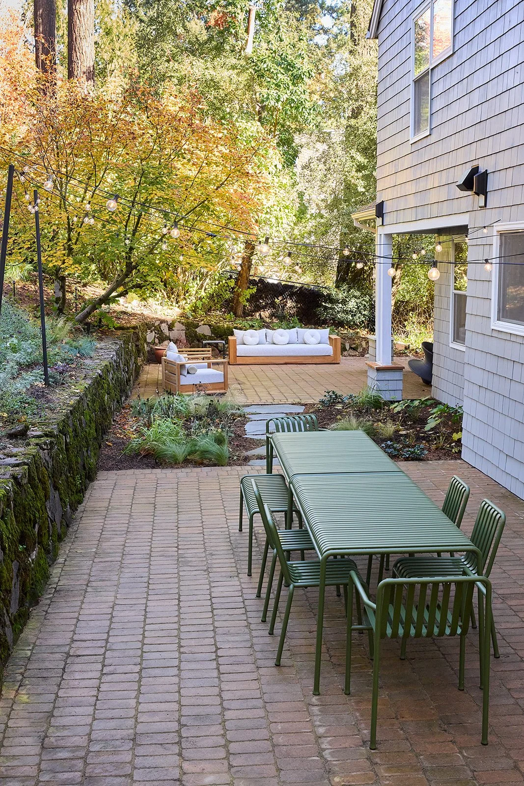 Permeable ORCA earthen pavers surrounding outdoor wellness zone, Portland Oregon landscape