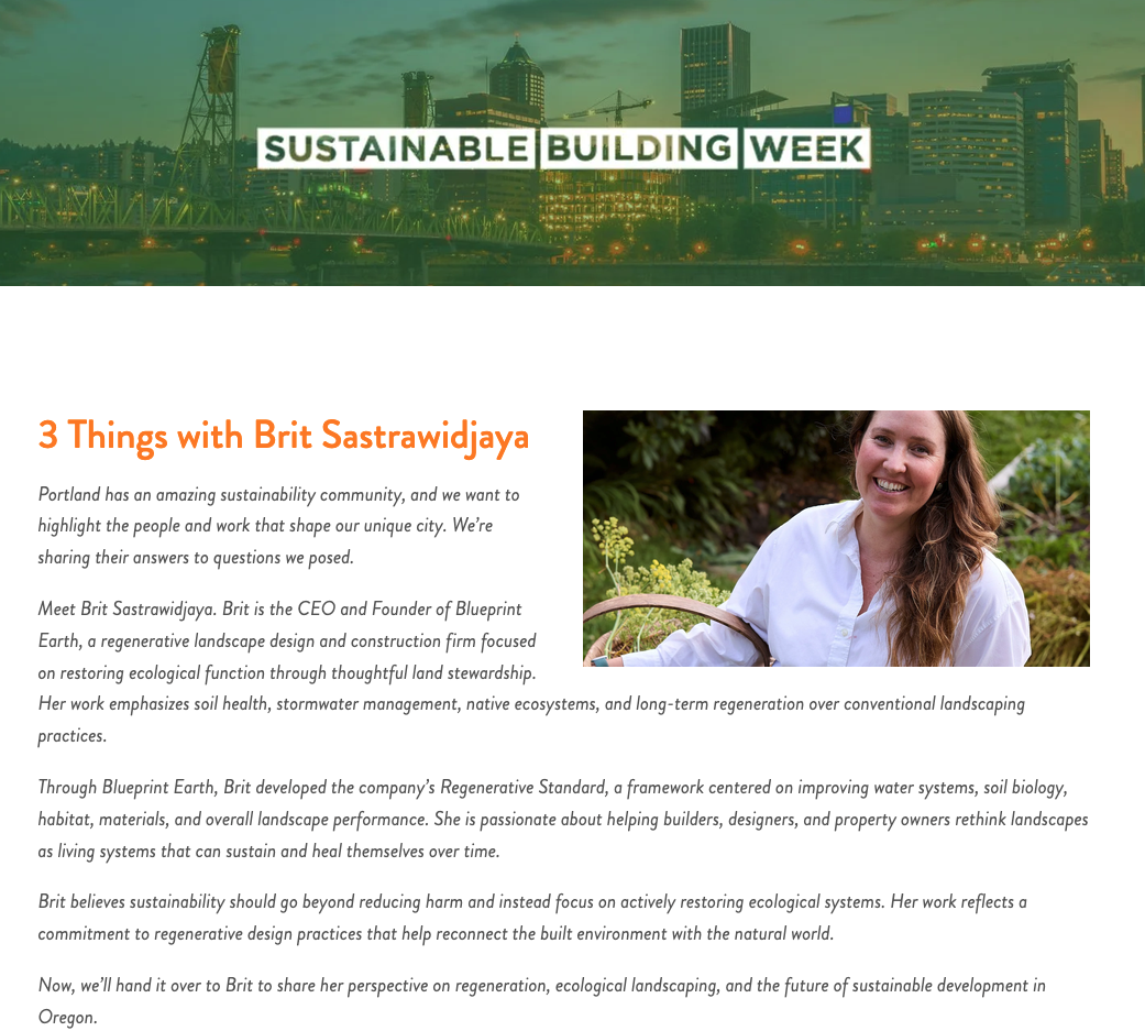 Banner for Sustainable Building Week showing a city skyline at dusk with text overlay.