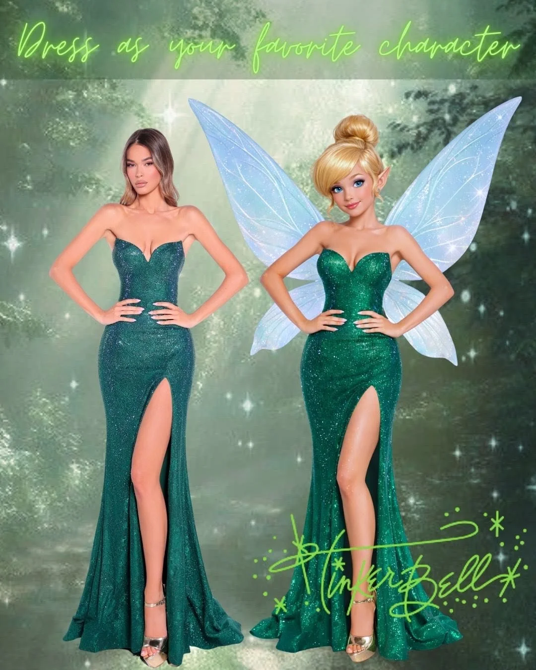 Want Peter as your man for prom??? Well here you go. Everybody be calling you Tink. Sparkle in this fairy dusted dress and float away through the night till dawn.
#tinkershammer #silvermist #greenedown #twinperi