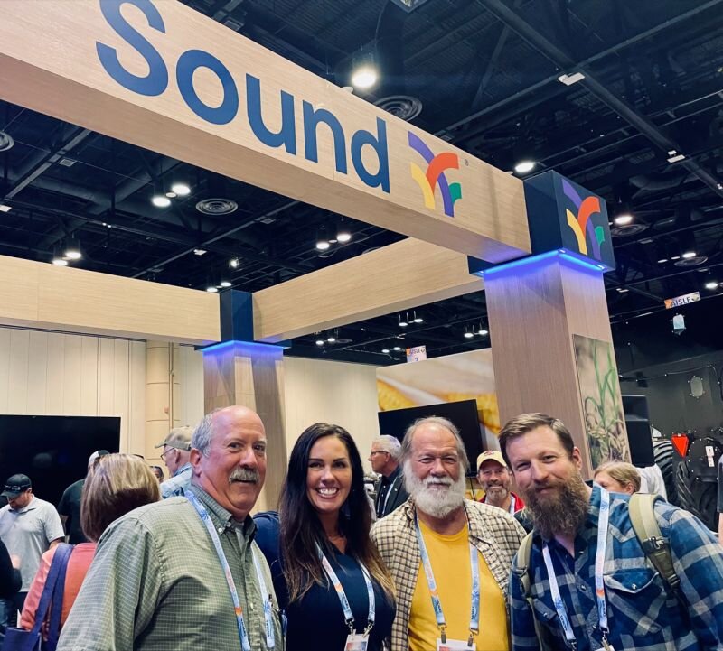 Randy Hays, Jim Beyer and Tyler Adams from Willard Agri-Service attending the 2023 Commodity Classic, visiting Aimee Burke at the Sound Agriculture Booth. #farming #sustainableagriculture #commodityclassic