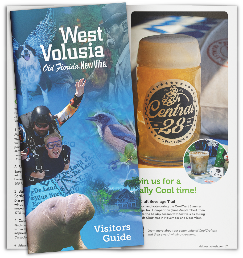 Cover and inside spread of the West Volusia Visitor's Guide
