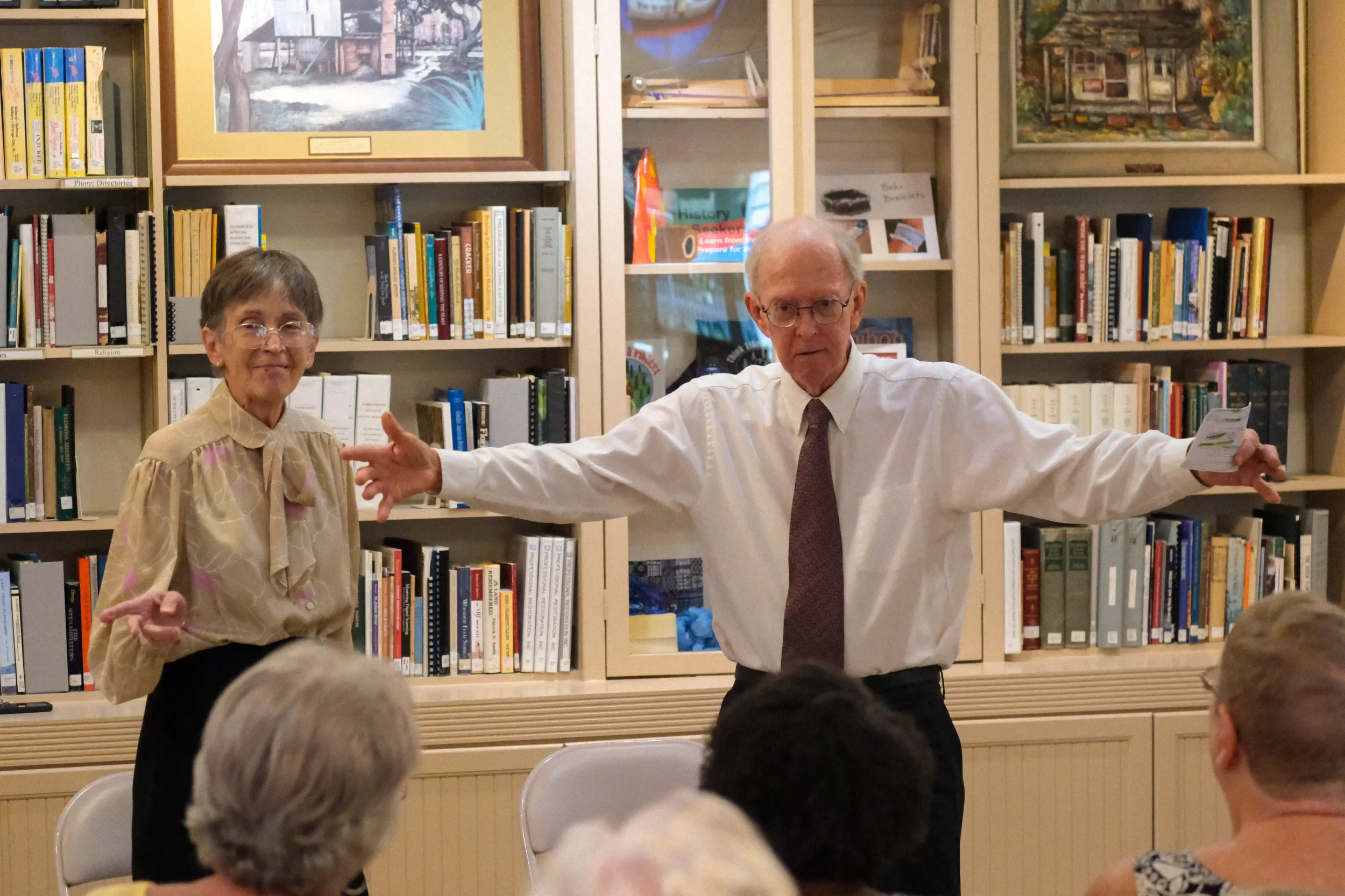 Caryn Long and Stan O'Neal presenting together as Rabel and Harold Parsons in the conrad center.