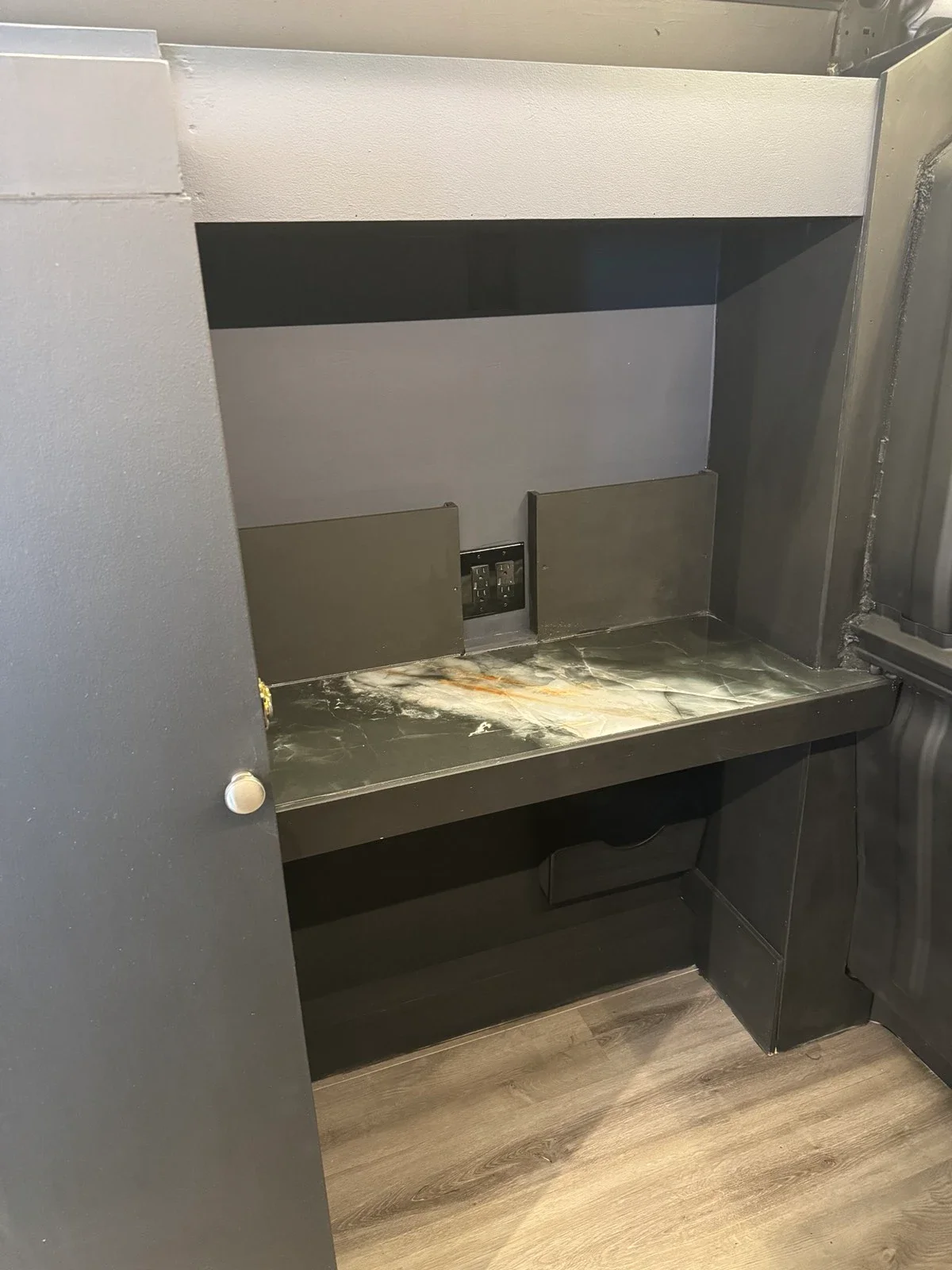 Dedicated workspace with countertop and power outlets