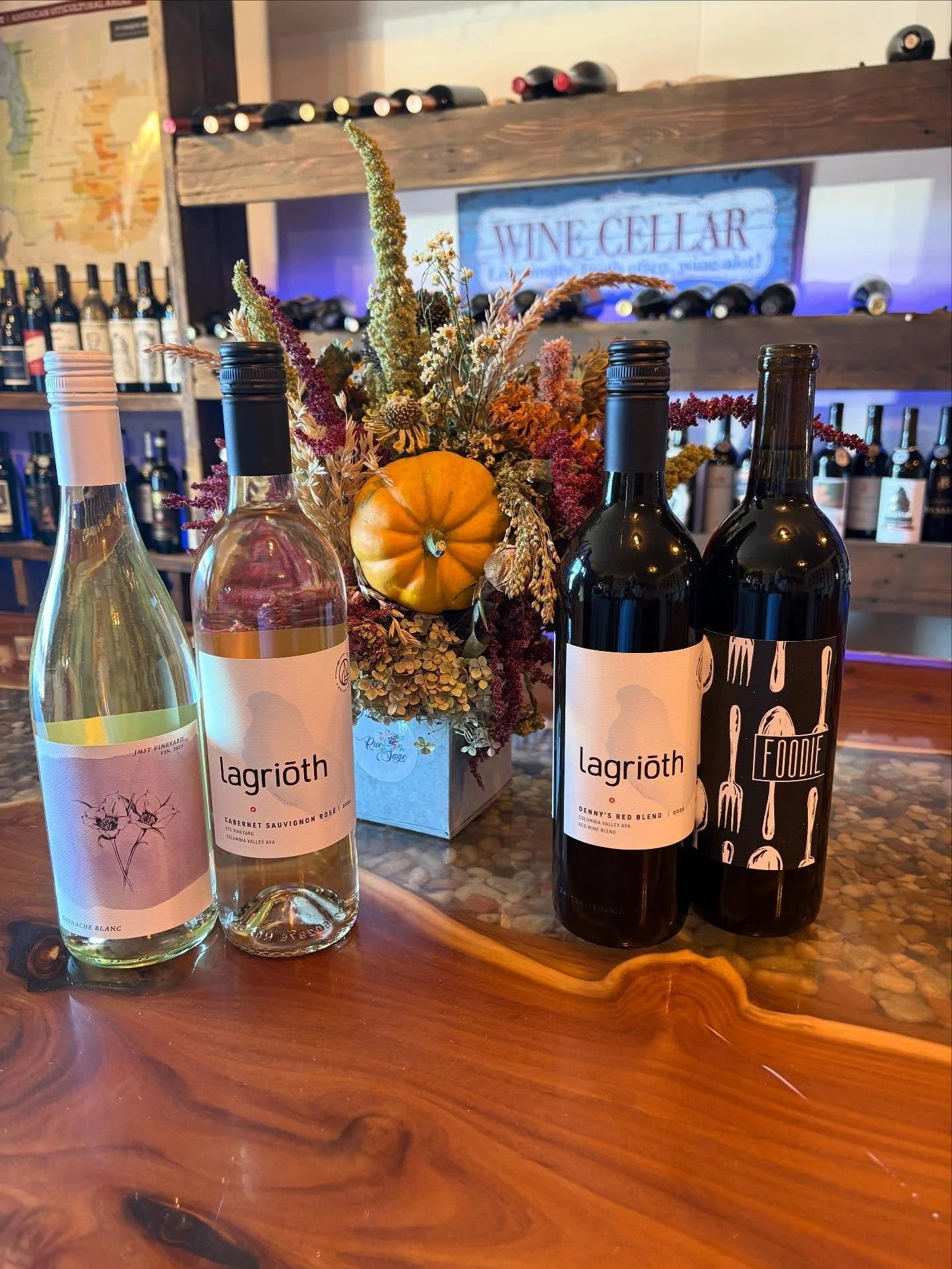🍷✨ Wine Wednesday Lineup! ✨🍷

Join us in the wine room this week from 4&ndash;7pm for a beautiful fall tasting featuring some of our favorites!

 @wautomawines Grenache Blanc
 @lagriothwinery Cabernet Sauvignon Ros&eacute;
 @lagriothwinery Denny&rs