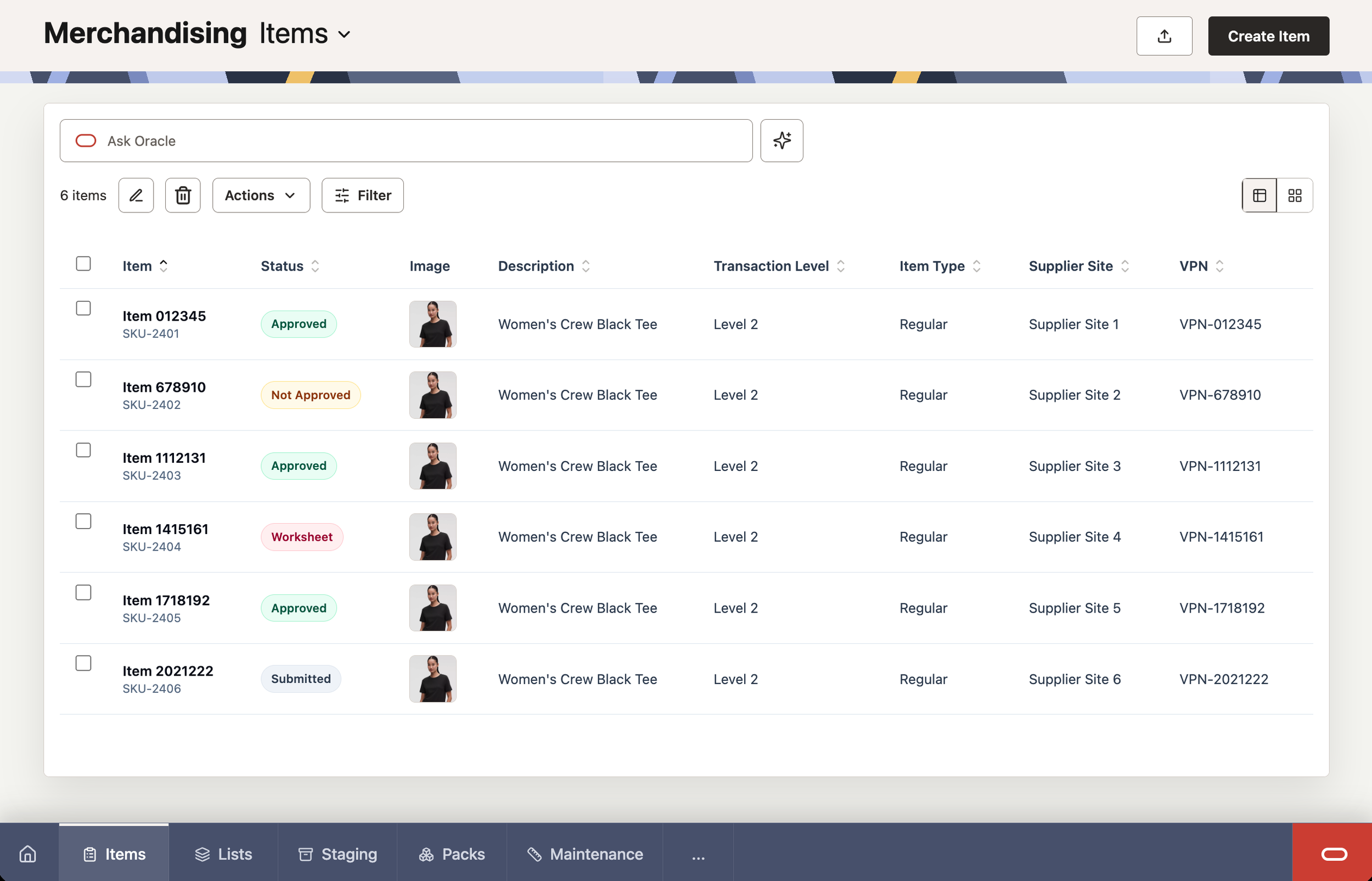 Item Management List View