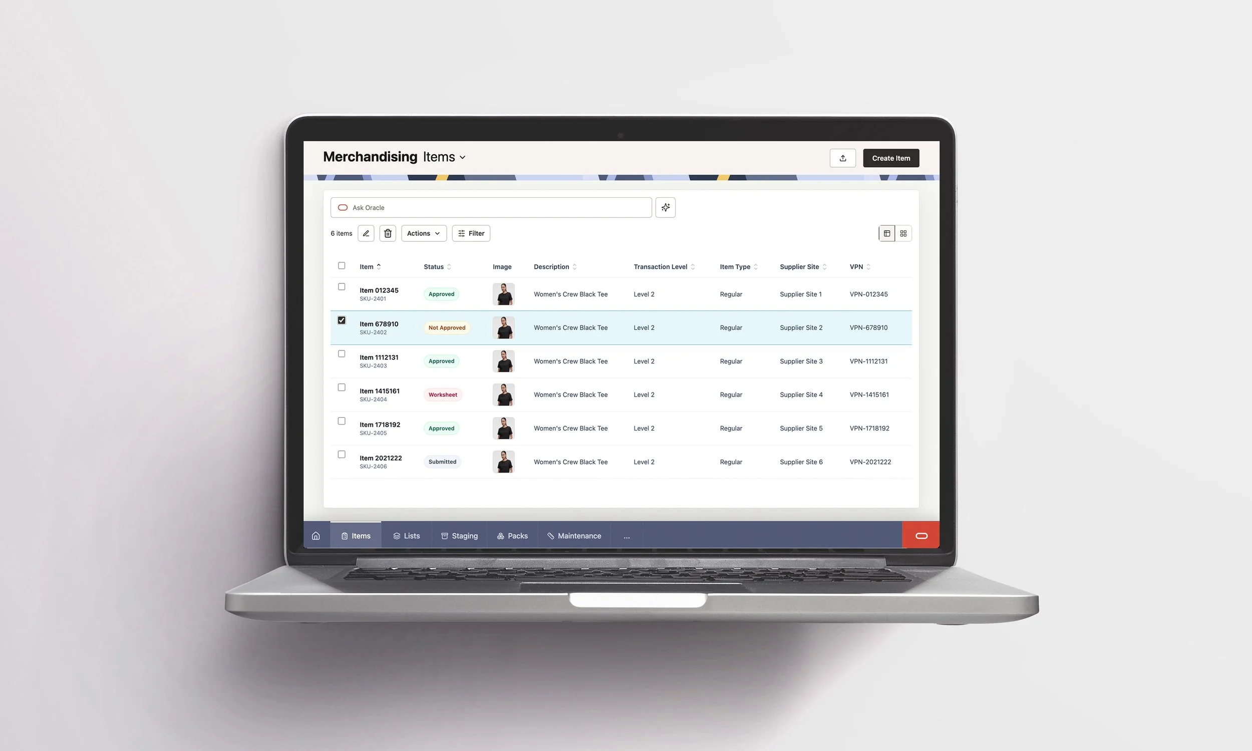 Oracle: Item Management (AI Design)