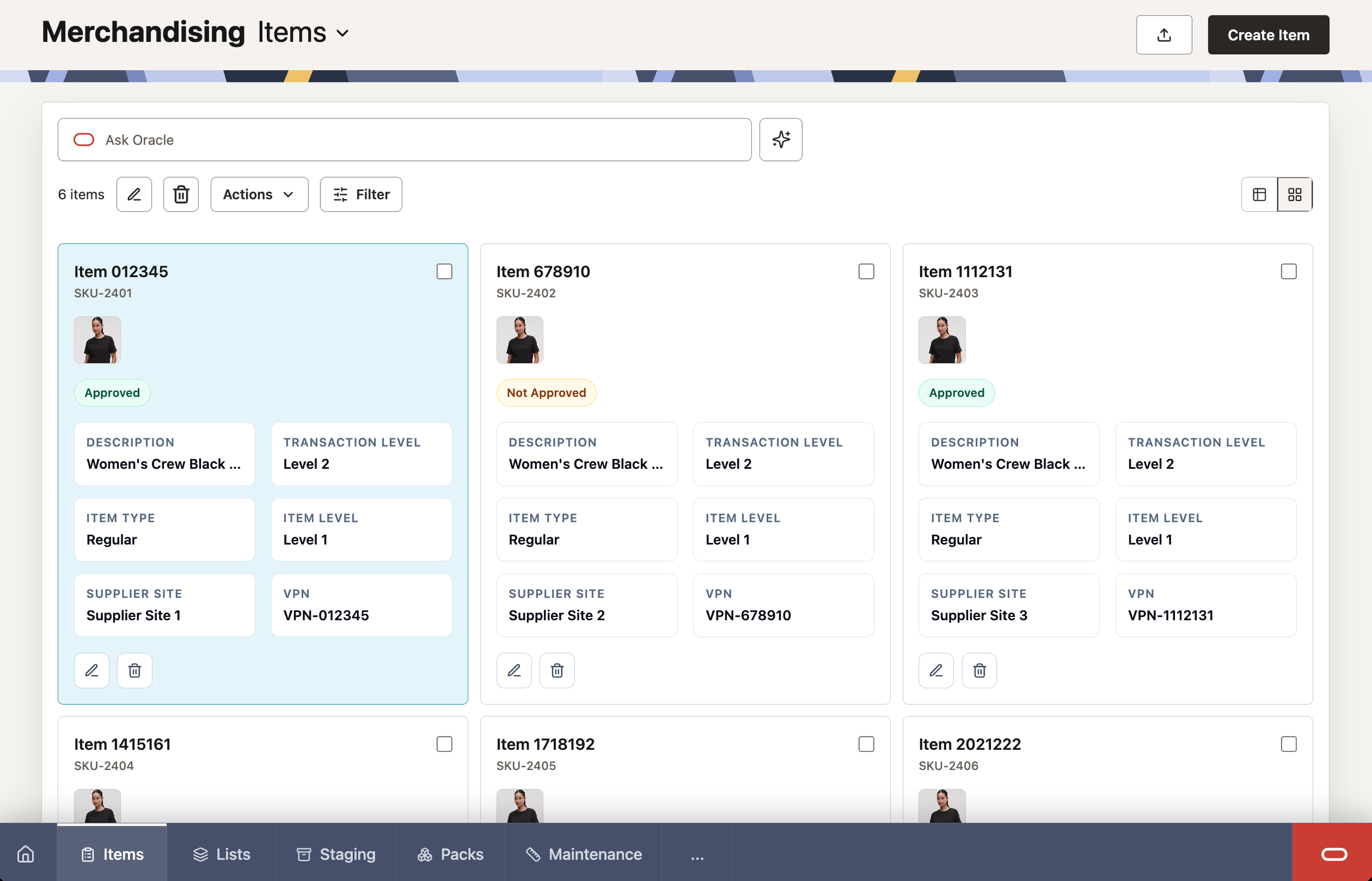 Item Management Card View