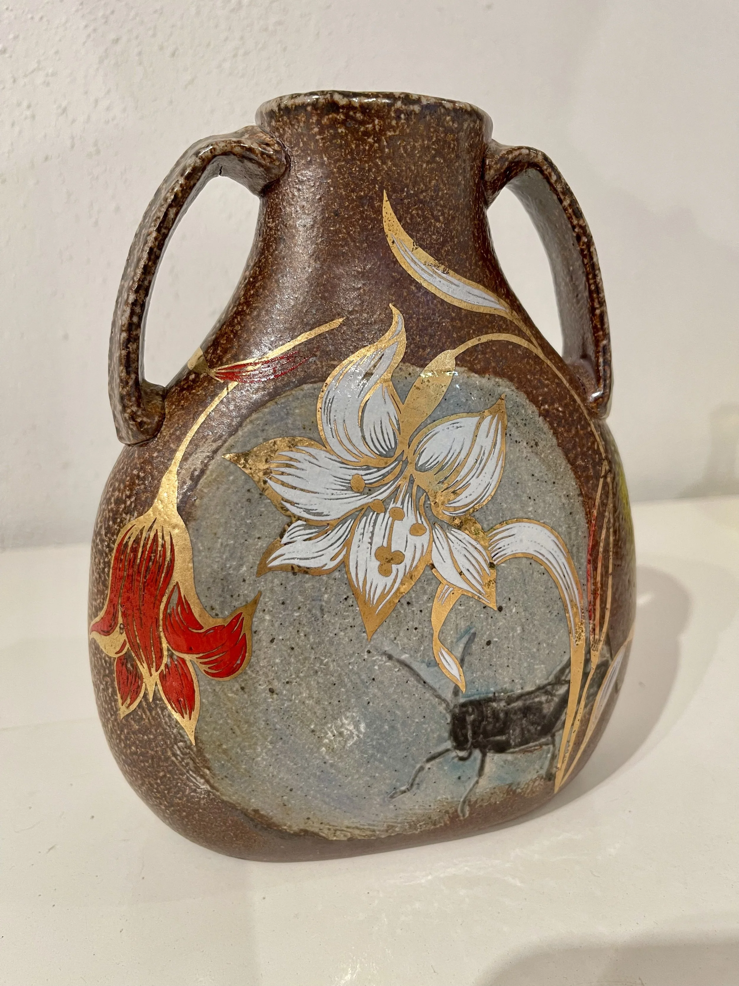 "Grasshopper Vase with Gold and Red"  $110
Artist: Rose Hardesty