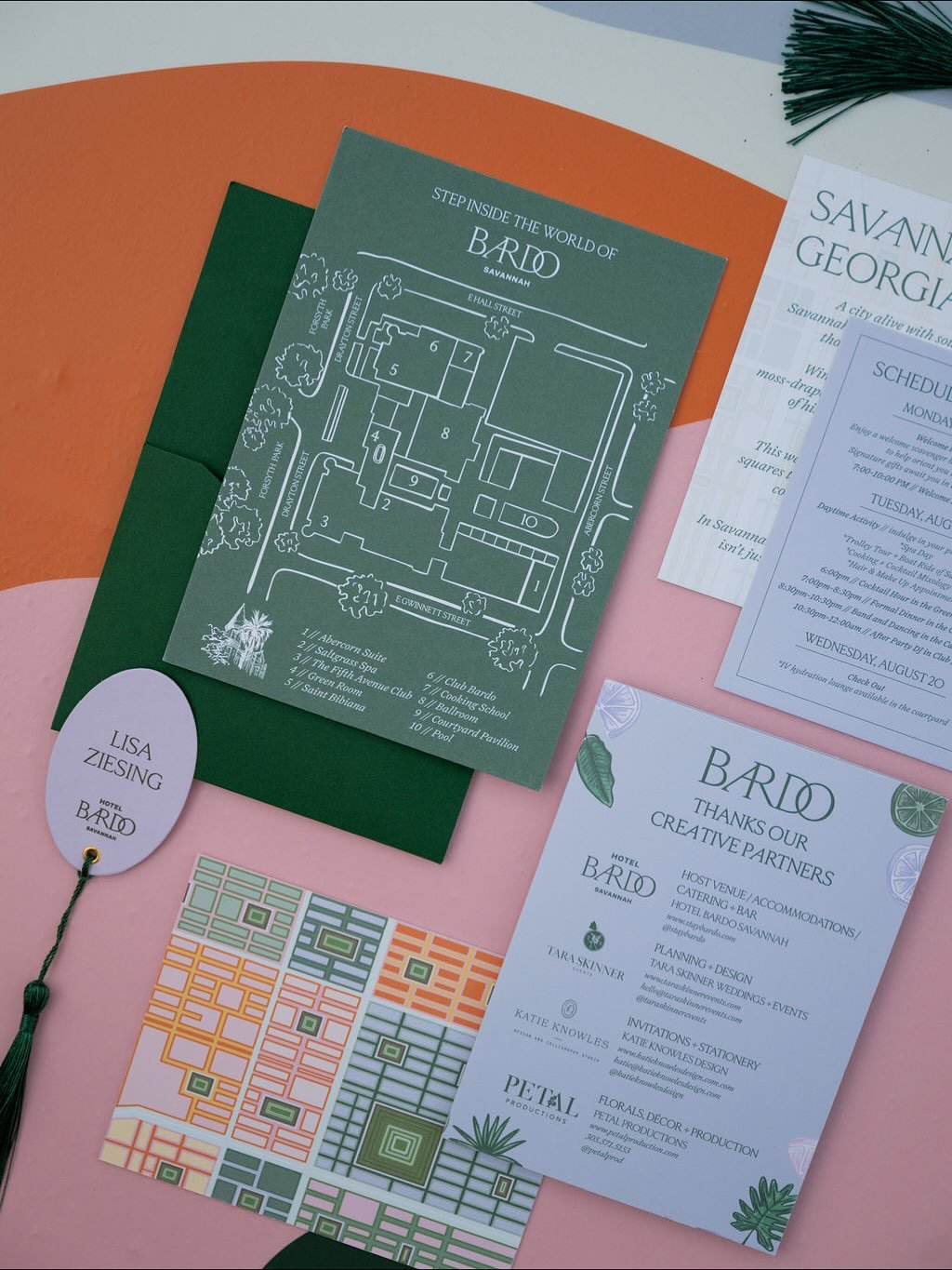 Strong opinion: don&rsquo;t skip out on cohesive paper and signage from your save the dates to your event lighting and dinner menus. A fave / showing up to @staybardo and having @taraskinnerevents and @katieknowlesdesign stunning welcome letter, map,