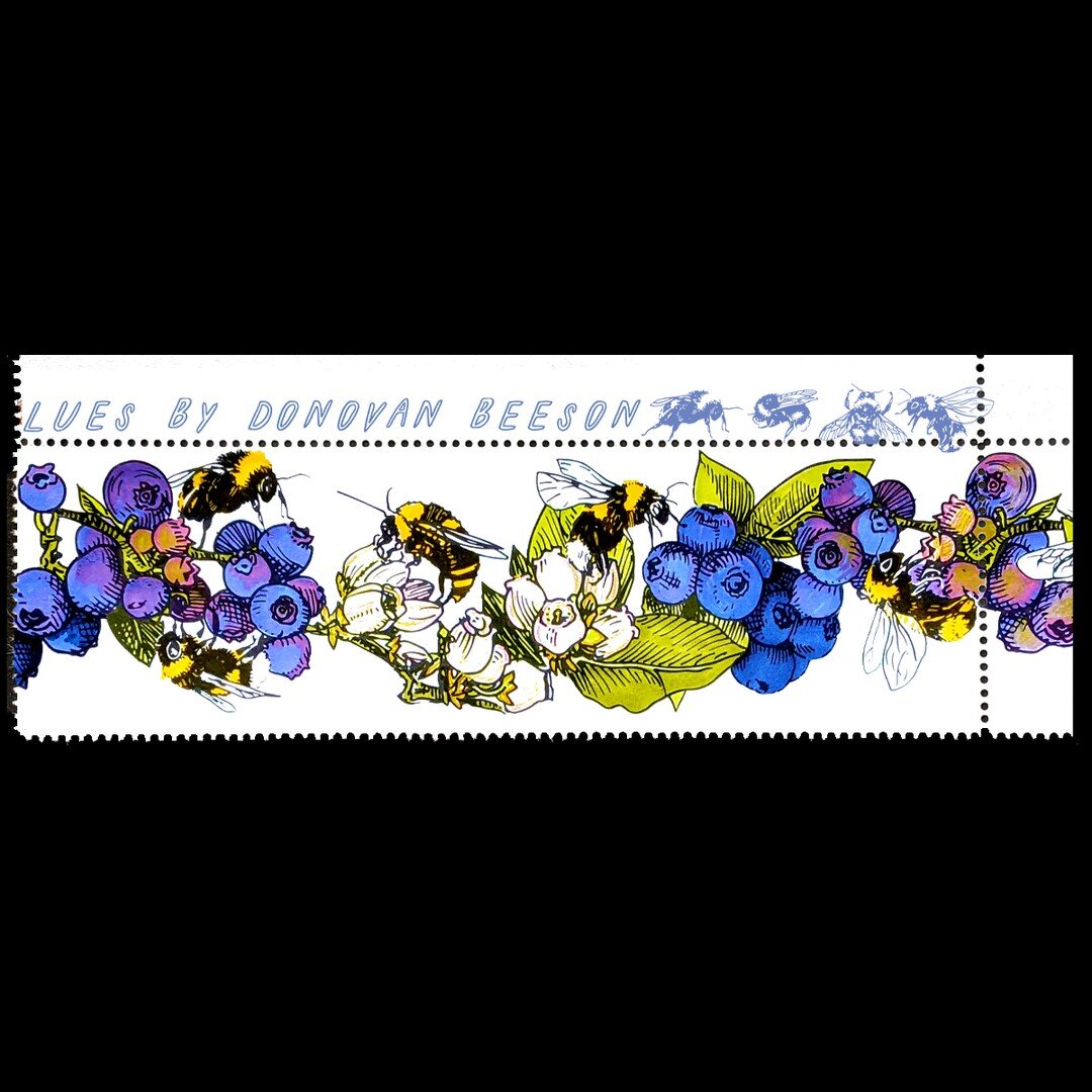 Name: The Bumblebee Blues

Date of Issue: August 18, 2022

Method: ink, colored pencil, digital

Medium: white paper; color laser printing

Dimensions: 1.5&quot; X 5&quot;; selvage 0.5&quot; | Perf 11&frac12;

#SelvageArchive
#Artistamp
#FauxPostage
