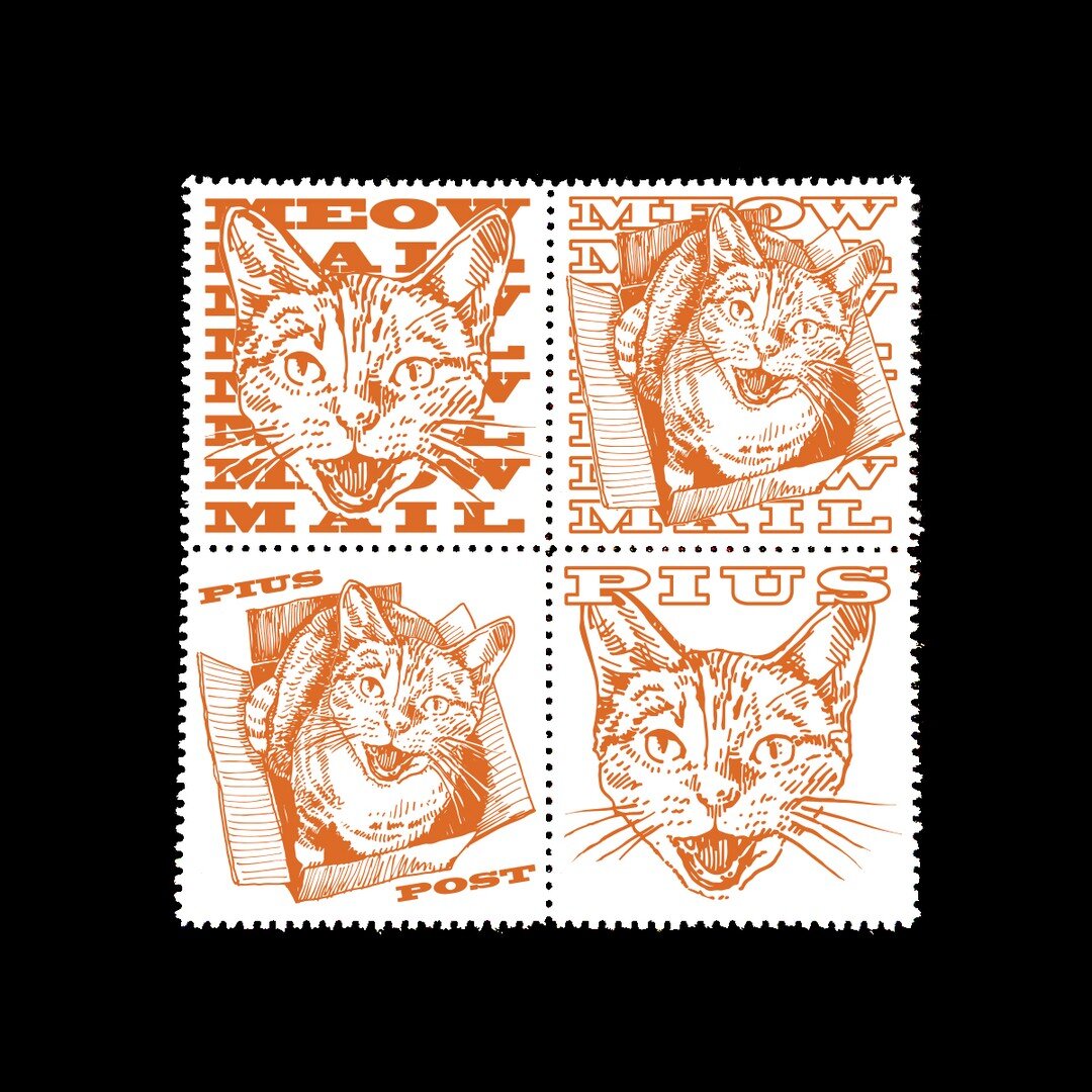 Name: Pius Post Meow Mail

Date of Issue: October 05, 2022

Method: ink, digital

Medium: white paper; color laser printing

Dimensions: 3&quot; X 3&quot;; block of 4 | Perf 11&frac12;

#SelvageArchive
#Artistamp
#FauxPostage
#Fauxstage
#CinderellaSt