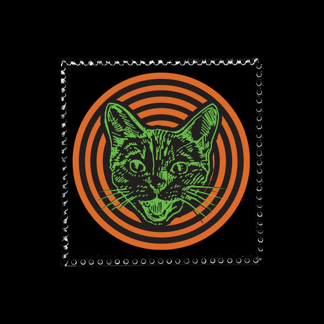 Name: Meowloween Dark

Date of Issue: October 10, 2022

Method: ink, digital

Medium: white paper; color laser printing

Dimensions: 1.5&quot; X 1.5&quot; | Perf 11&frac12;

#SelvageArchive
#Artistamp
#FauxPostage
#Fauxstage
#CinderellaStamp
#PetPort