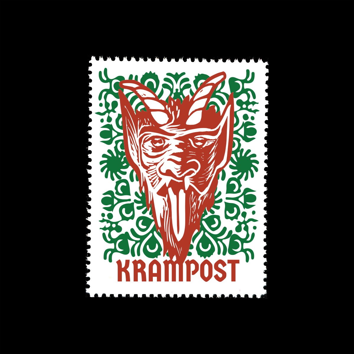 Name: Krampost

Date of Issue: December 3, 2024 

Method: linocut print, digital

Medium: white paper, laser printing

Dimensions: 2&quot; X 1.5&quot; | Perf 11&frac12;

#SelvageArchive
#Artistamp
#FauxPostage
#Fauxstage
#Krampus

Image description: 