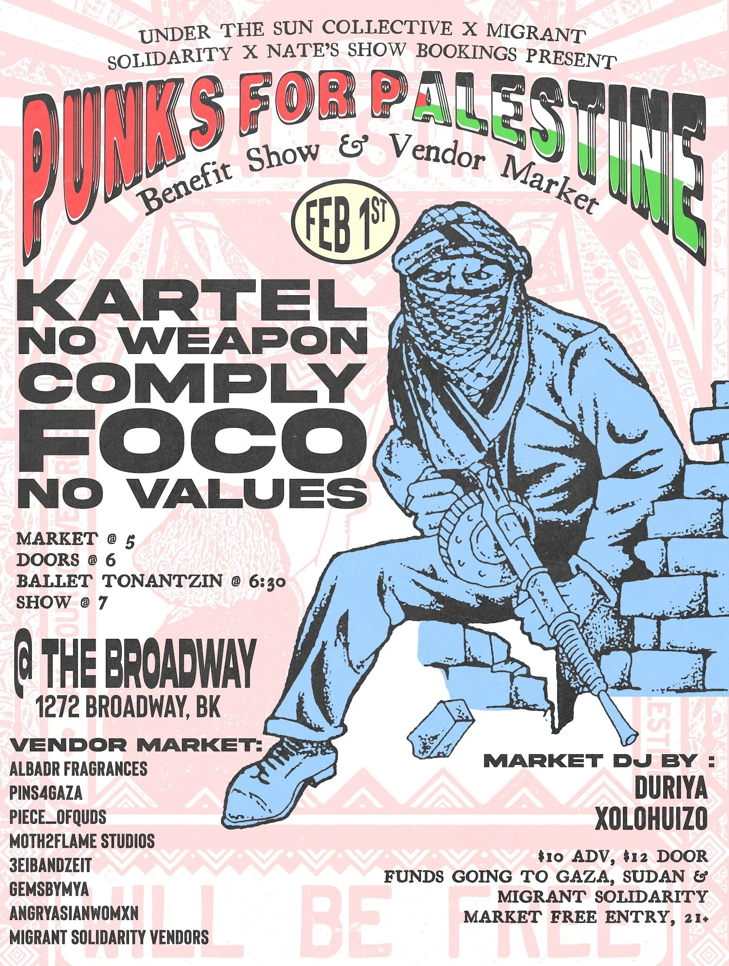 Punks For Palestine: A Benefit Show &amp; Market ft. KARTEL, NO WEAPON, COMPLY, FOCO, NO VALUES + DJ DURIYA