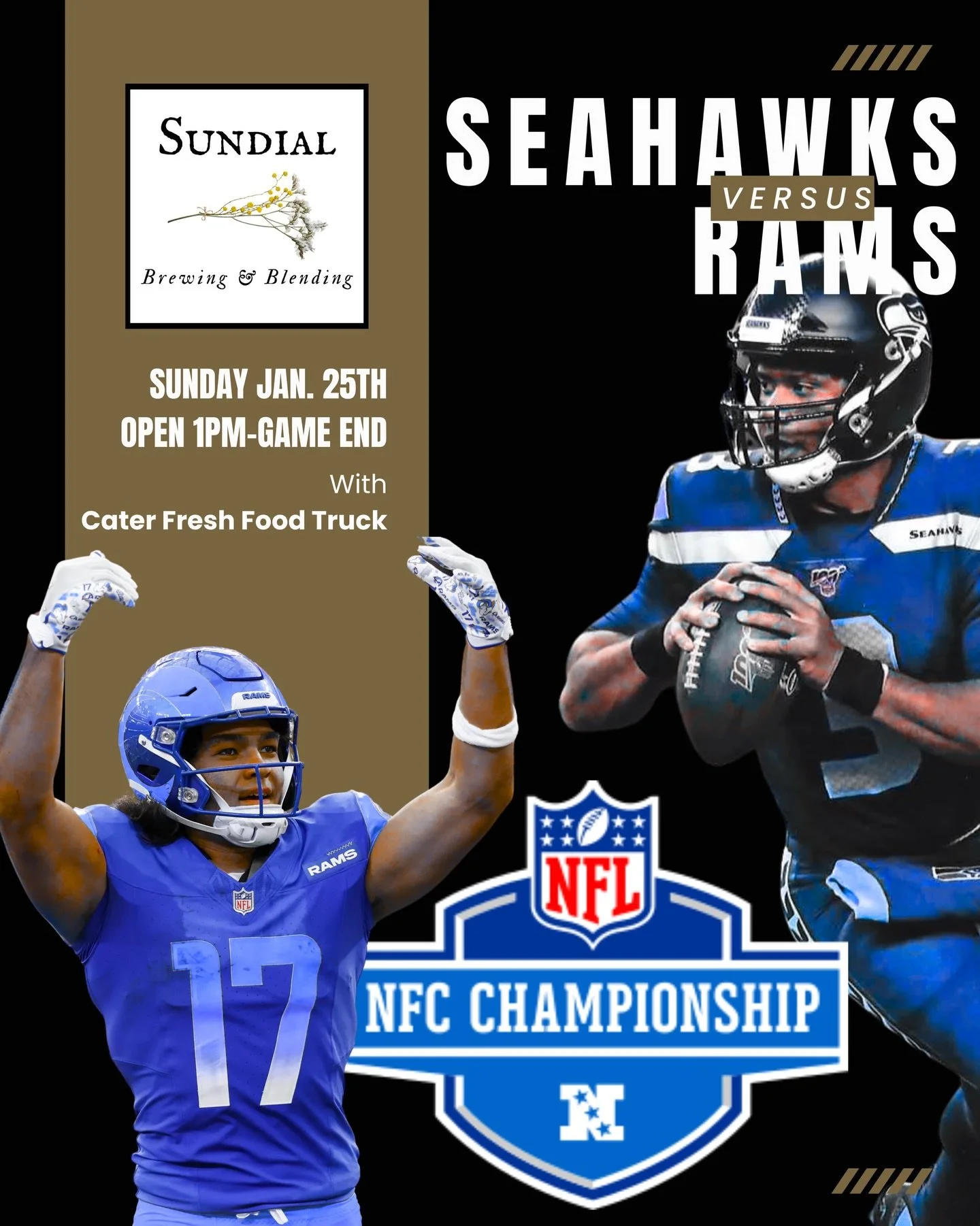 Join us tomorrow, Sunday January 25th, for the NFC Championship game. We&rsquo;ll be open 1pm until game end with food truck @caterfreshchicago_baggetts .
