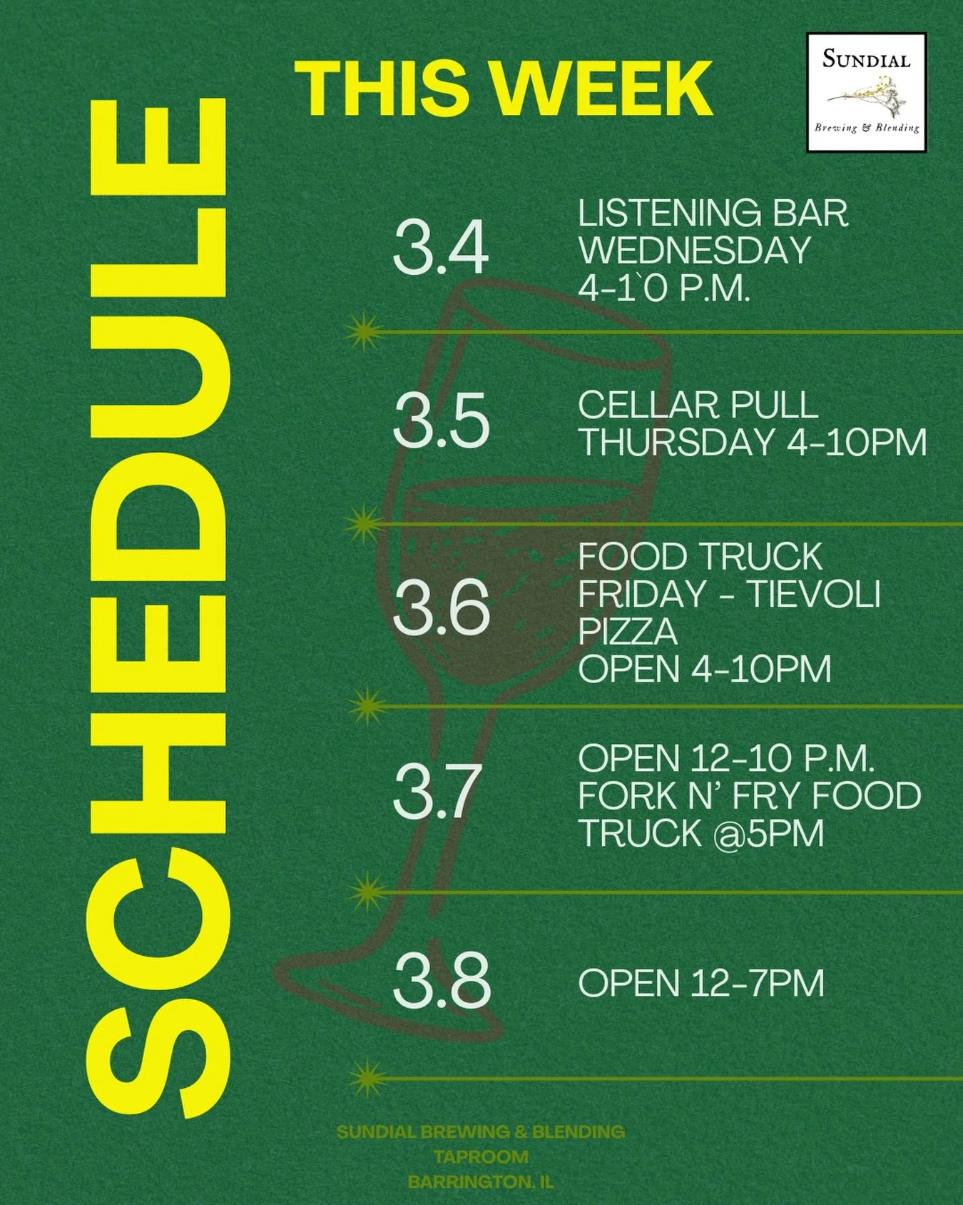 The days are getting longer and the weather&rsquo;s finally warming up!
Feels like outdoor beer season might be right around the corner.

Here&rsquo;s what we&rsquo;ve got going on at the taproom this week. Come hang out.
