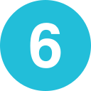 Blue circular badge with the number 6 in white.
