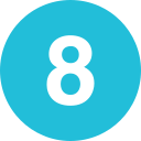 Number 8 on a blue background.