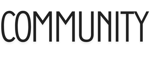 The word 'COMMUNITY' in bold uppercase black letters on a white background.