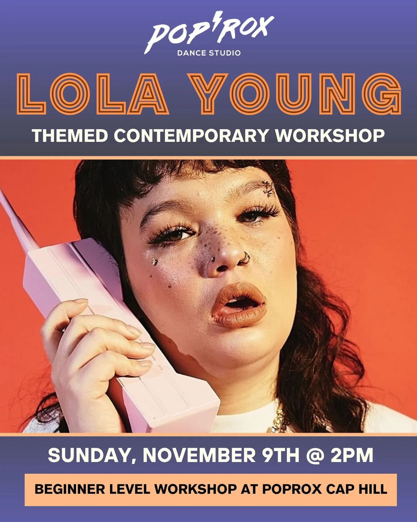 Join us for a special workshop celebrating the one and only, Lola Young! We’ll start the evening with a warm-up set to a mix of her hits, then dive into a beginner contemporary routine choreographed by El Webb to “Messy” — one