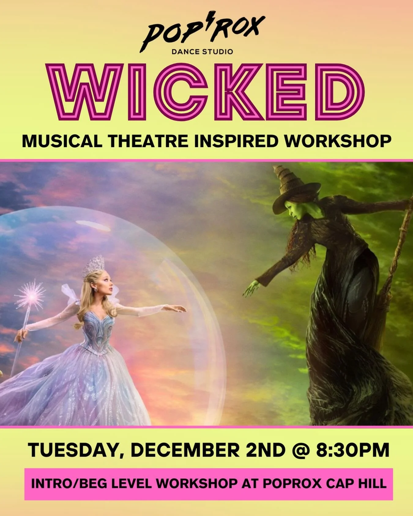 Step back into the land of Oz with our brand-new &ldquo;Wicked: For Good&rdquo; Dance Workshop! In this introductory + beginner-friendly class, we&rsquo;ll warm up to music from the new movie and learn choreography inspired by the cinematic magic of 