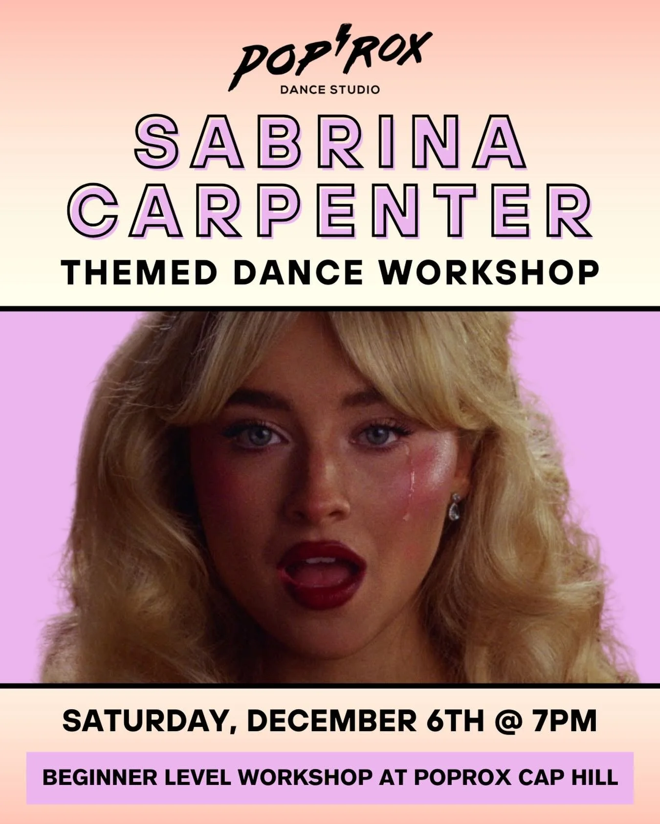 Join us for Sabrina Carpenter themed workshop where you&rsquo;ll learn a beginner level choreography to her new track &ldquo;Tears.&rdquo; This class blends pop musicality with a dance-after-dark vibe&mdash;moody, expressive, and performance-driven. 